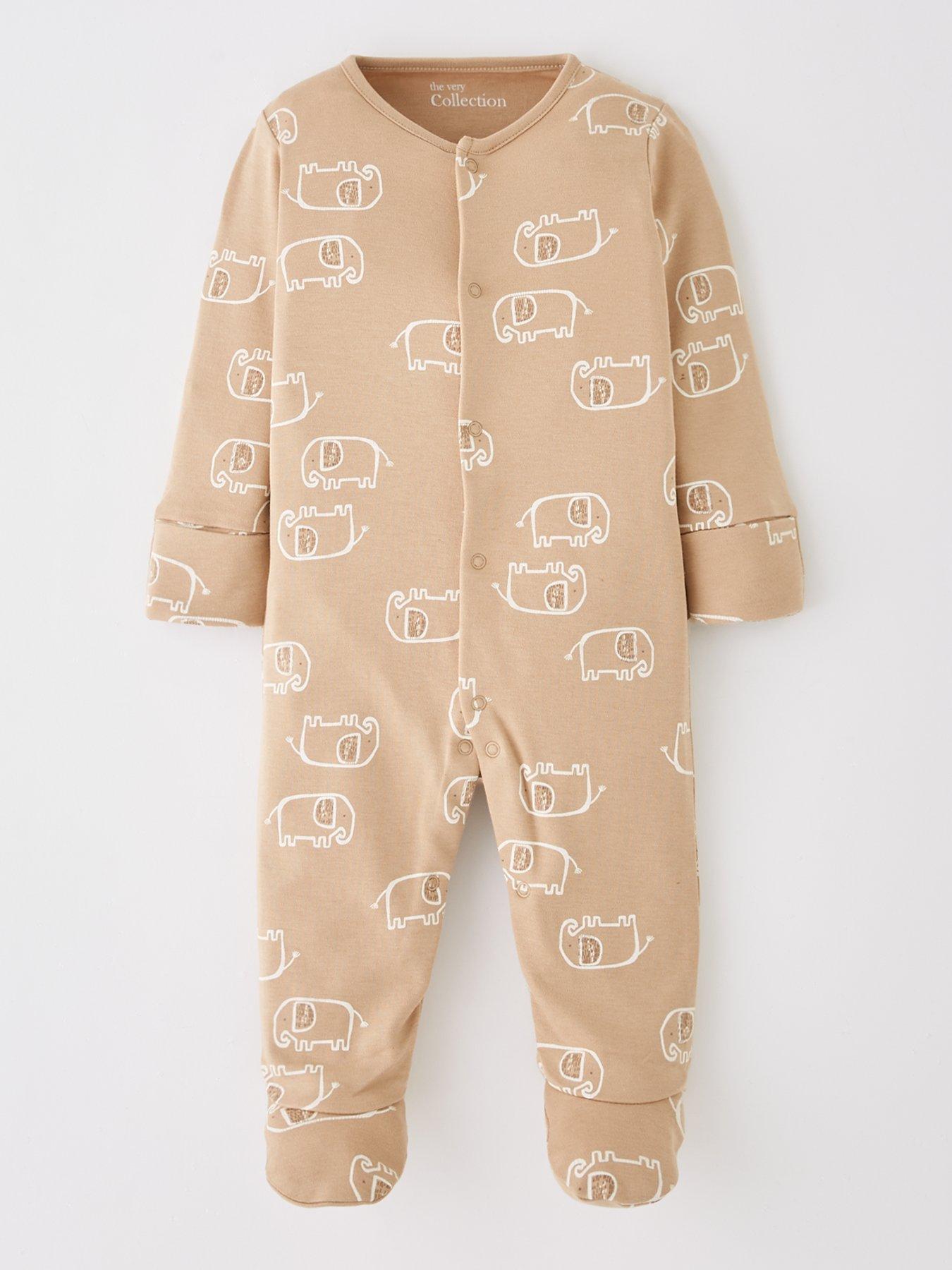 Image 2 of 5 of The Very Collection Unisex 3Pk Elephant Sleepsuits - Beige