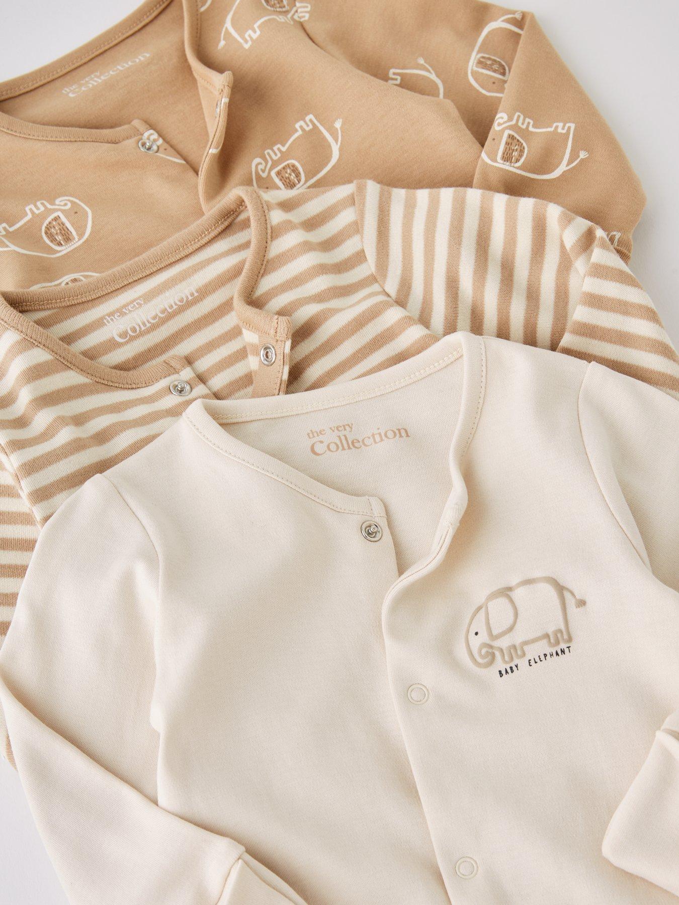 Image 4 of 5 of The Very Collection Unisex 3Pk Elephant Sleepsuits - Beige