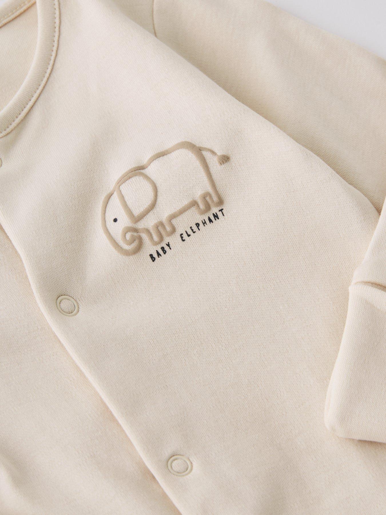 Image 5 of 5 of The Very Collection Unisex 3Pk Elephant Sleepsuits - Beige