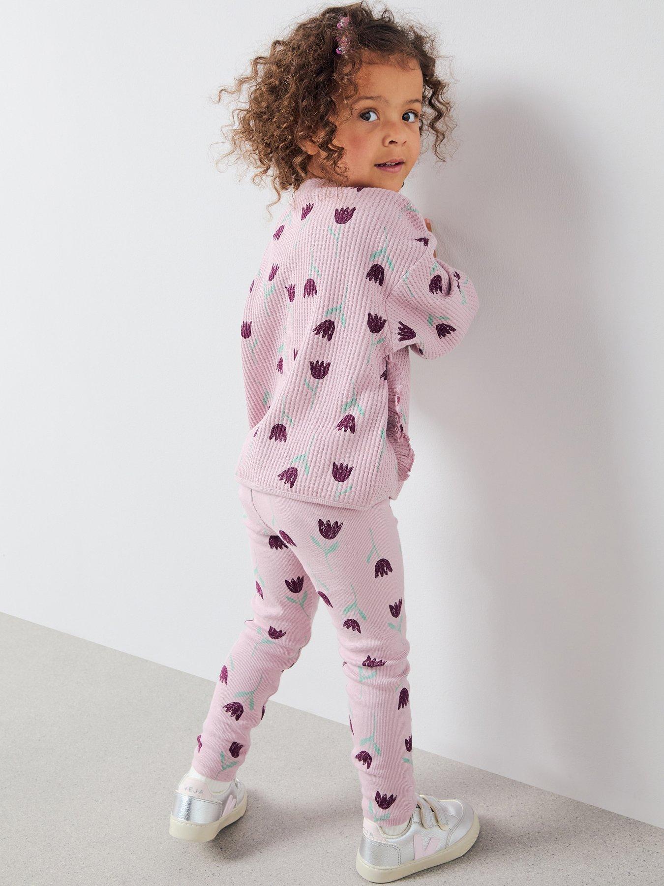 Image 2 of 5 of Mini V by Very Girls Waffle Top And Jersey Legging Set - Print