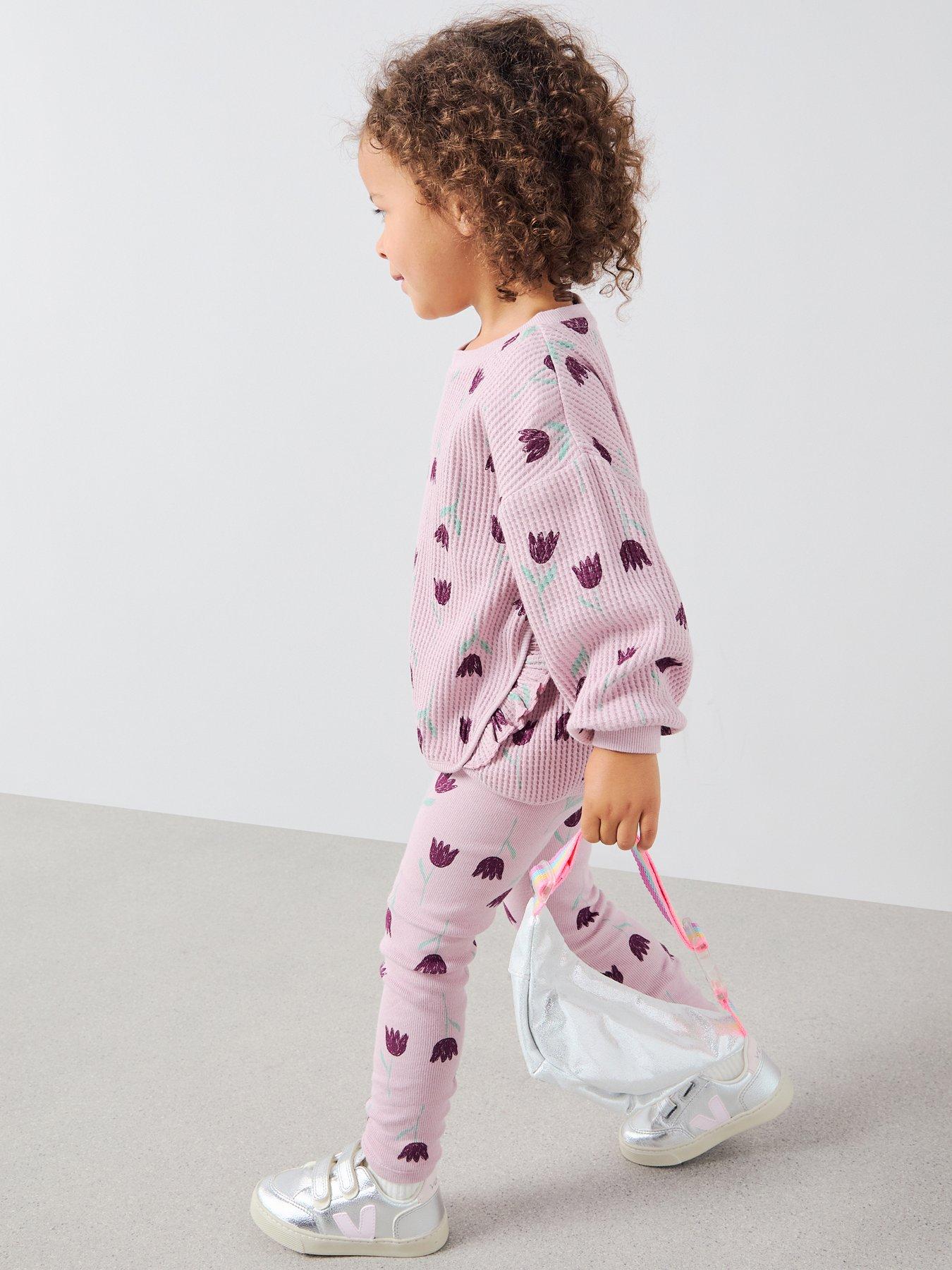 Image 3 of 5 of Mini V by Very Girls Waffle Top And Jersey Legging Set - Print