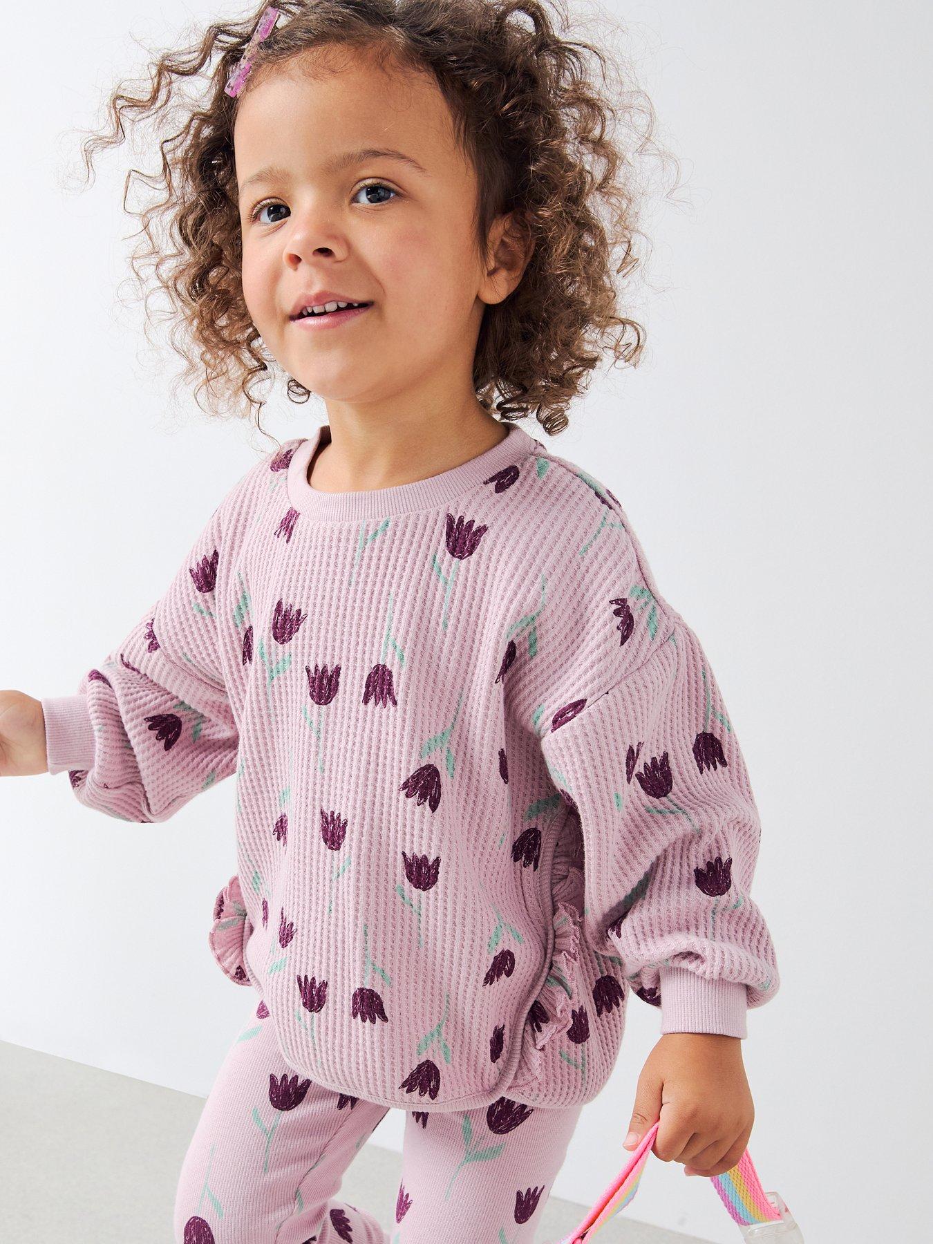 Image 4 of 5 of Mini V by Very Girls Waffle Top And Jersey Legging Set - Print