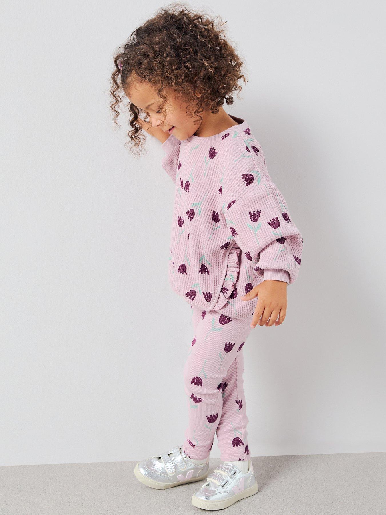 Image 5 of 5 of Mini V by Very Girls Waffle Top And Jersey Legging Set - Print