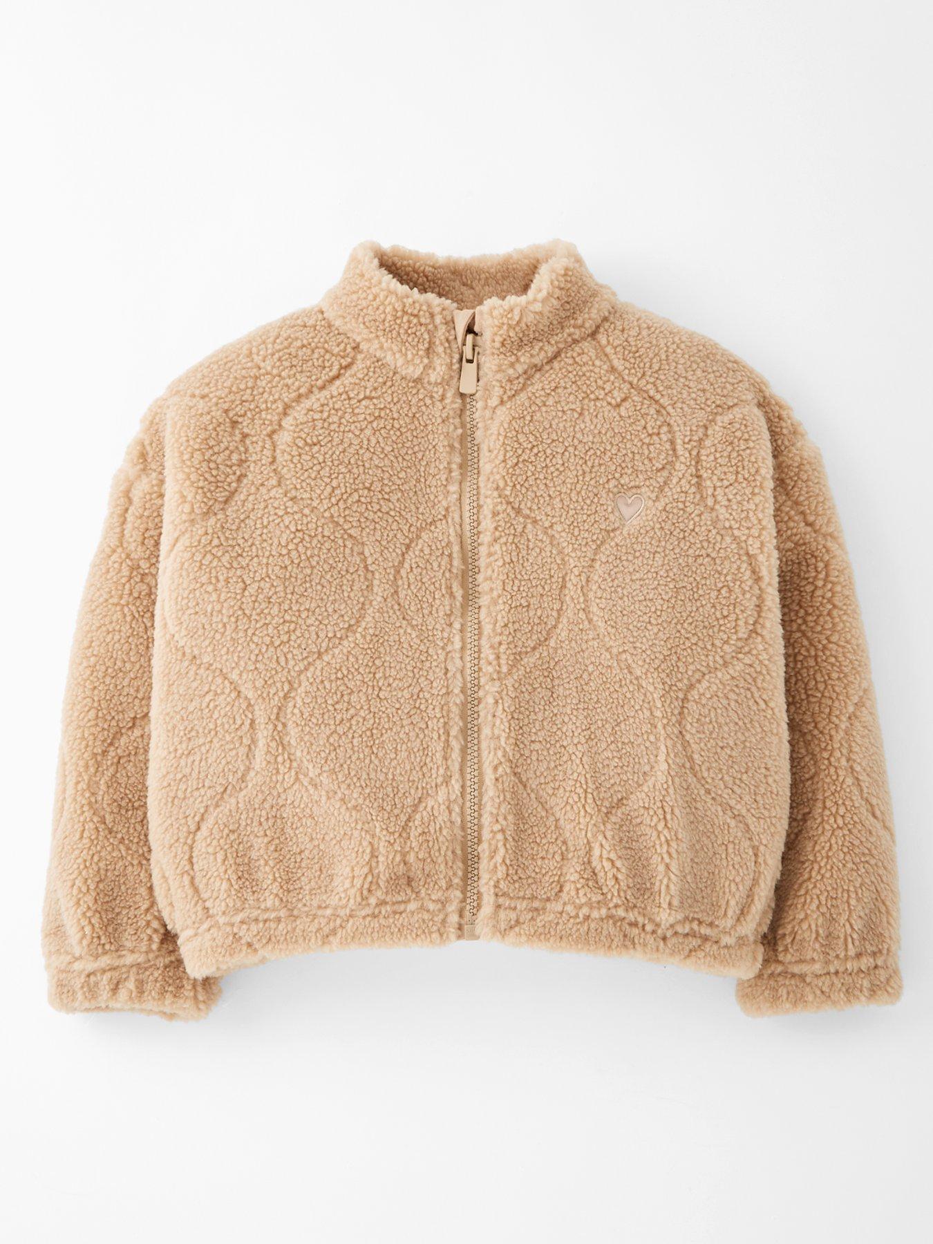 Mini V by Very Girls Borg Quilted Zip Up Jacket - Cream