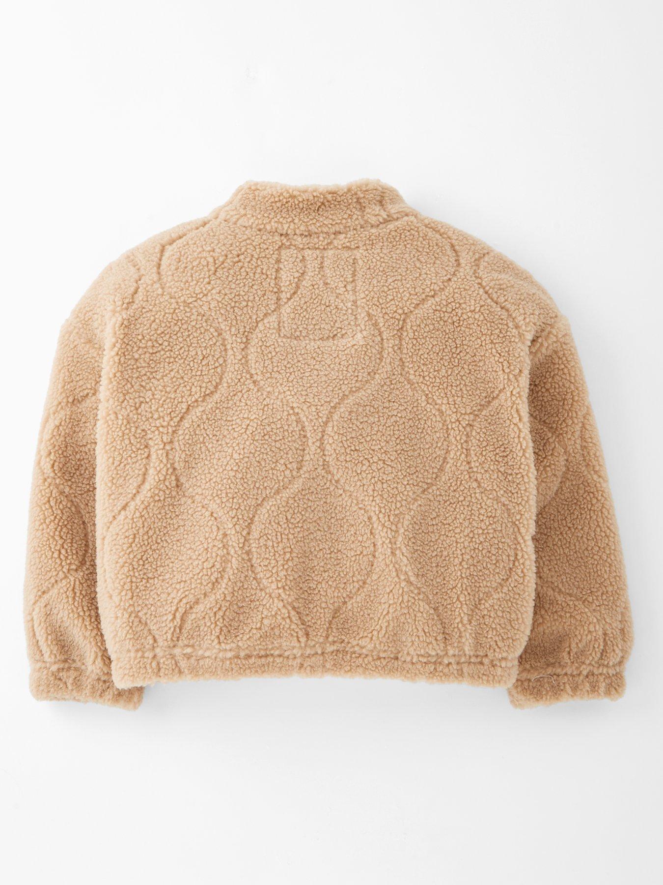 Image 2 of 6 of Mini V by Very Girls Borg Quilted Zip Up Jacket - Camel