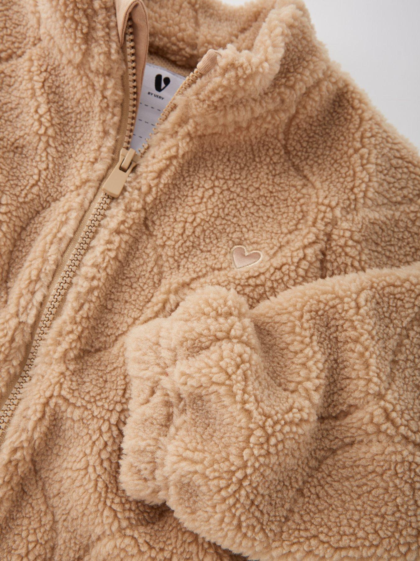 Image 4 of 6 of Mini V by Very Girls Borg Quilted Zip Up Jacket - Camel