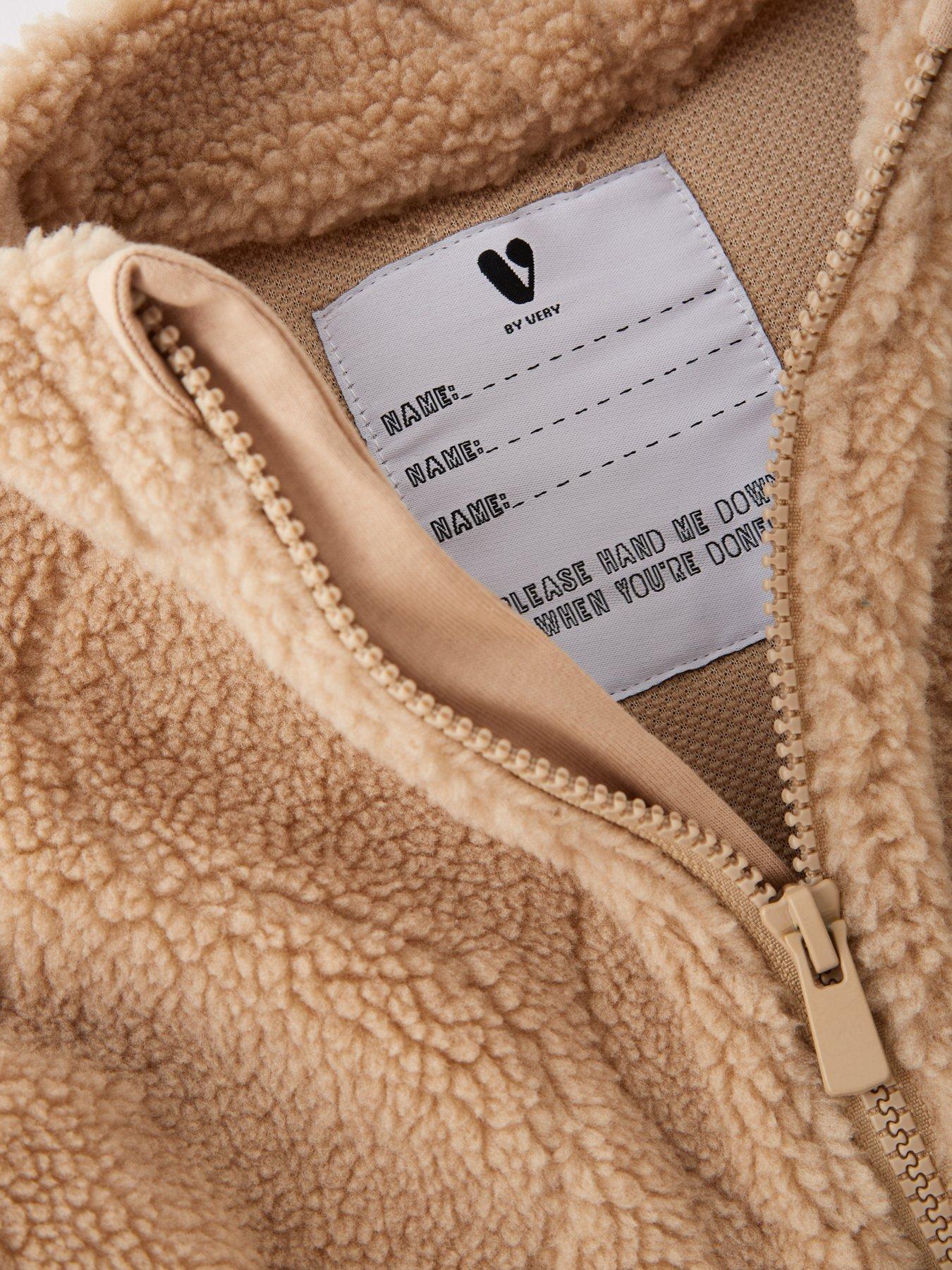 Image 5 of 6 of Mini V by Very Girls Borg Quilted Zip Up Jacket - Camel