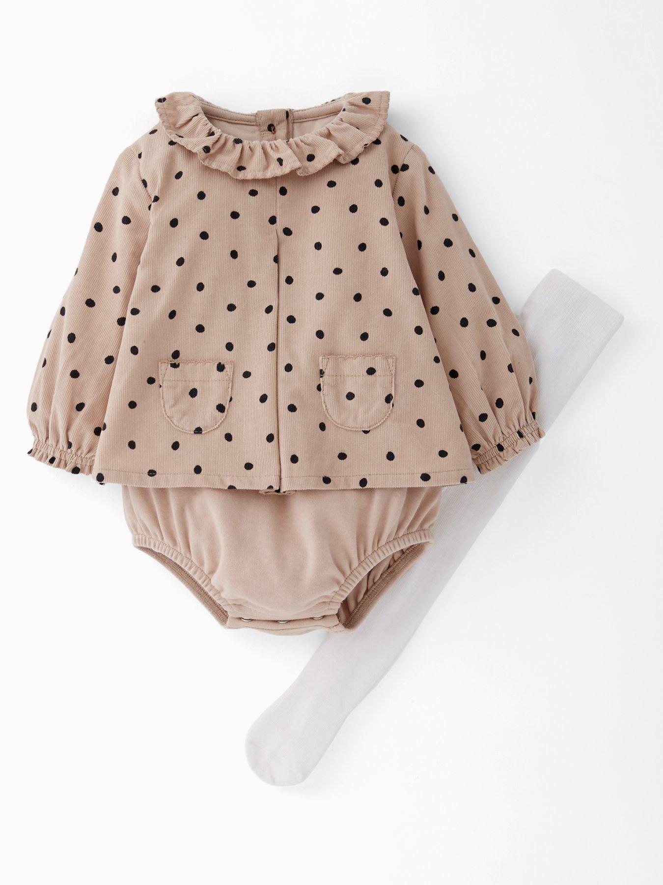 undefined Baby Girls Polka Bloomer With Cream Tights - Brown