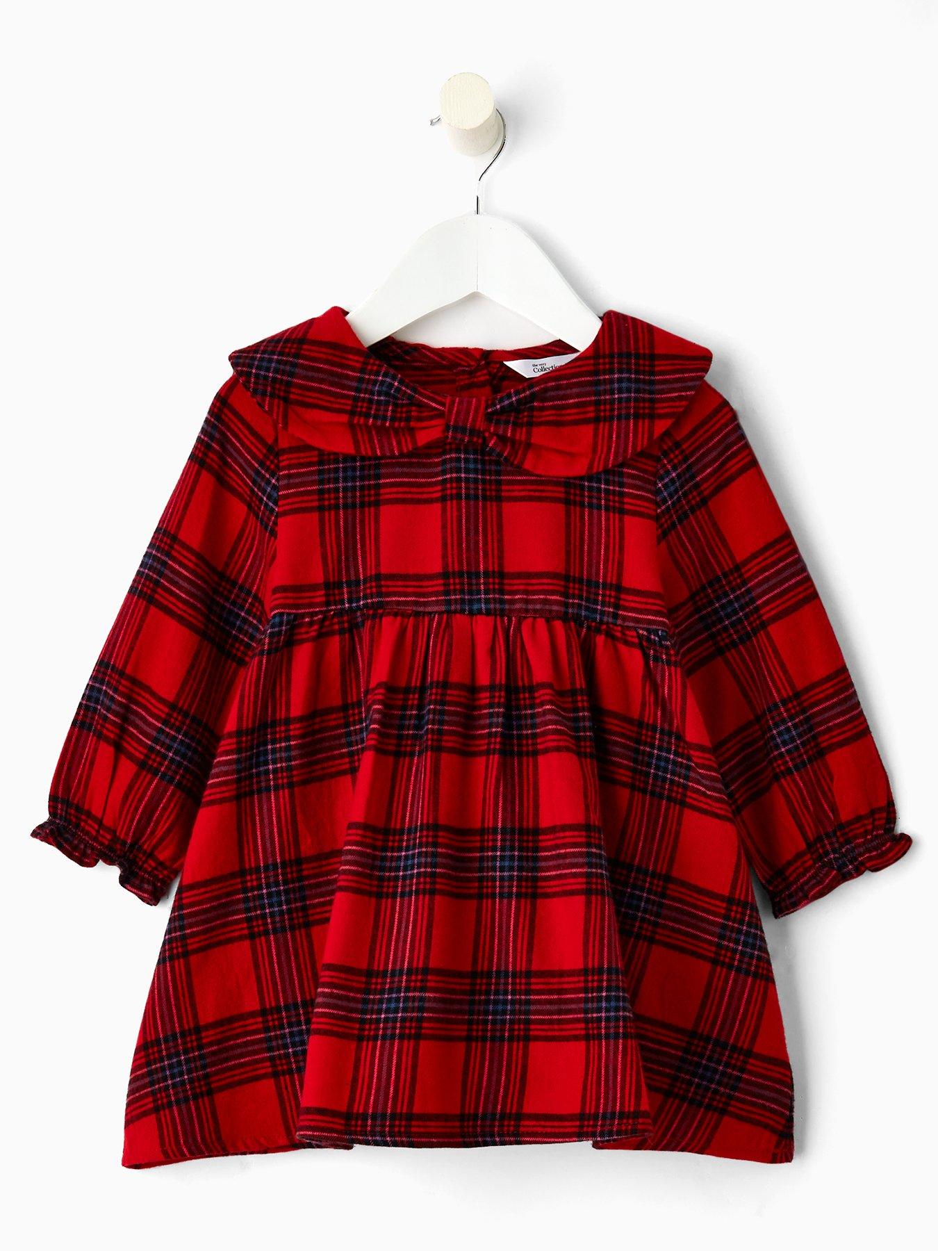 The Very Collection Baby Girls Cotton Tartan Collar Dress - Red