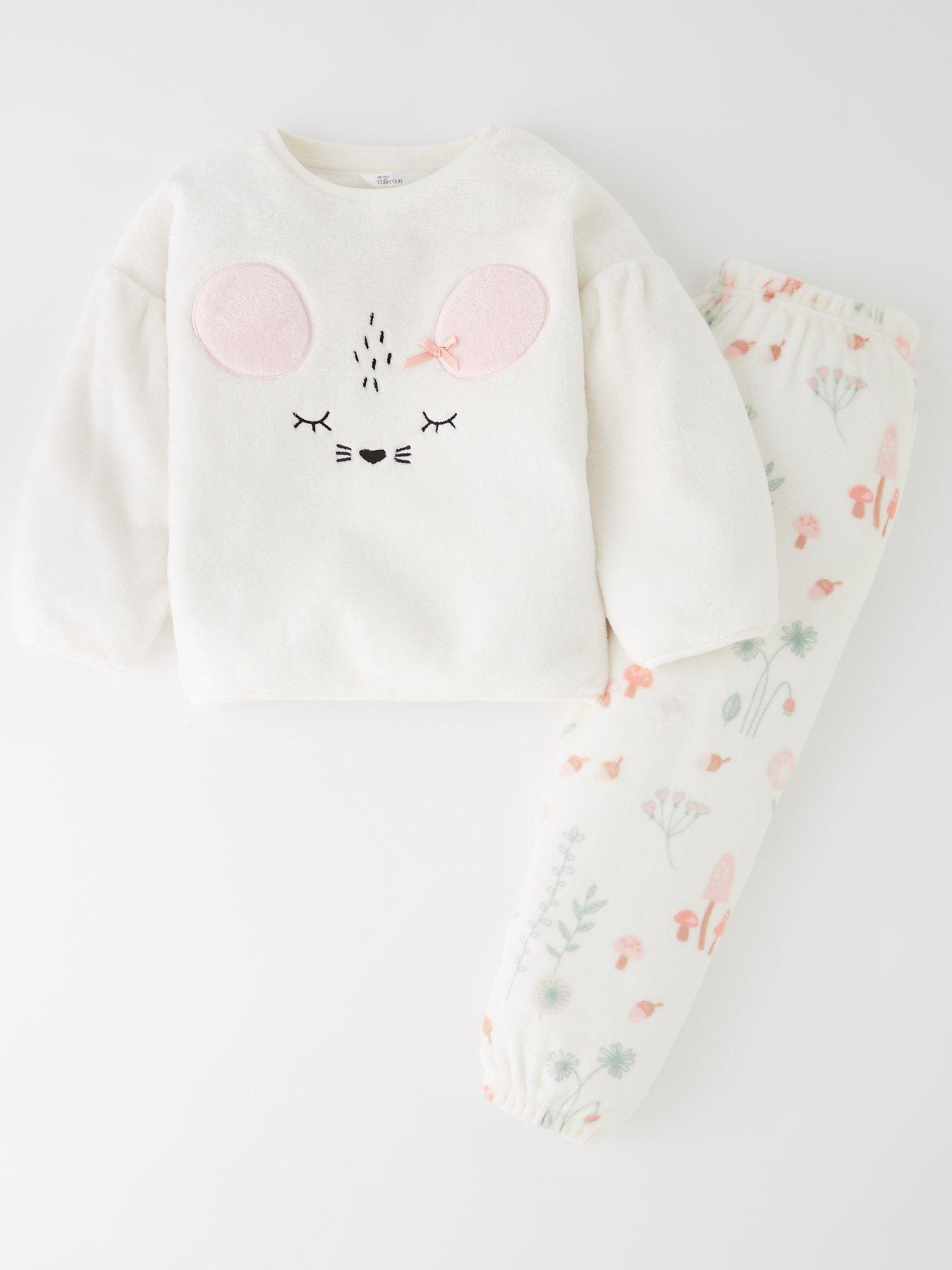 The Very Collection Girls Mouse Printed Fleece Pyjama Set - Cream