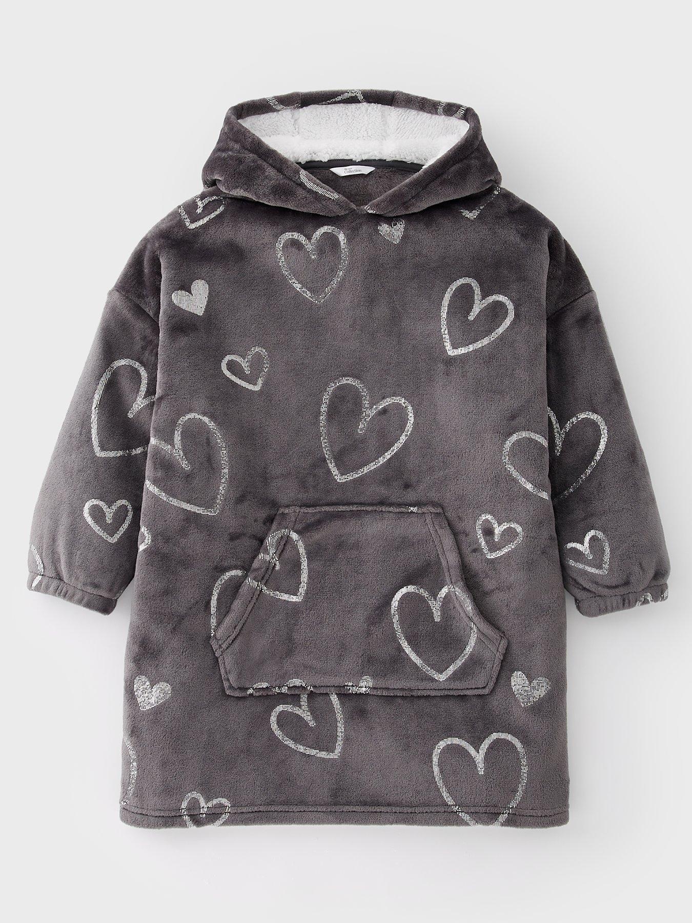 undefined Girls Heart Print Poncho - Black