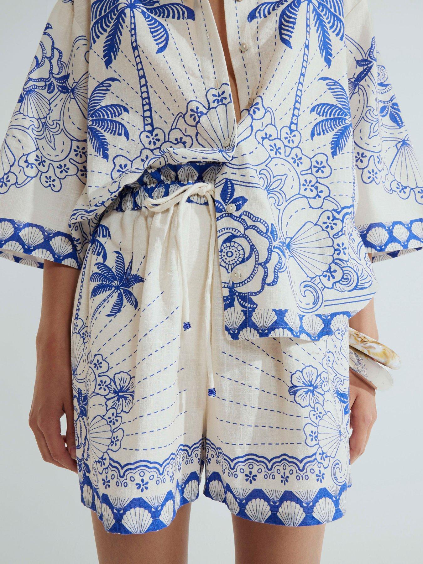 Unique Ocean Shell Print Loose Shorts Two-Piece Set