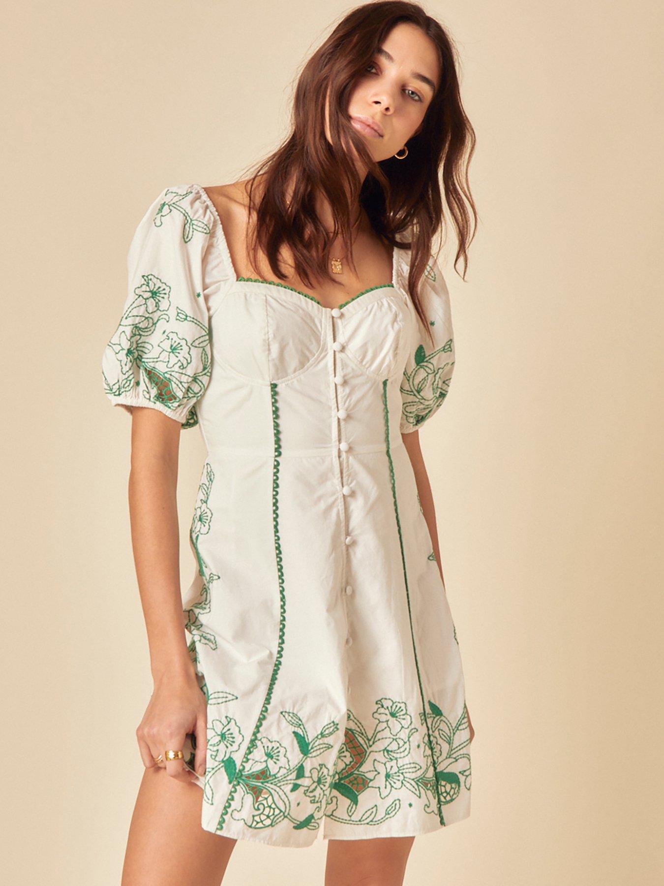 undefined Beatrix Mini Dress Embroidered - White
