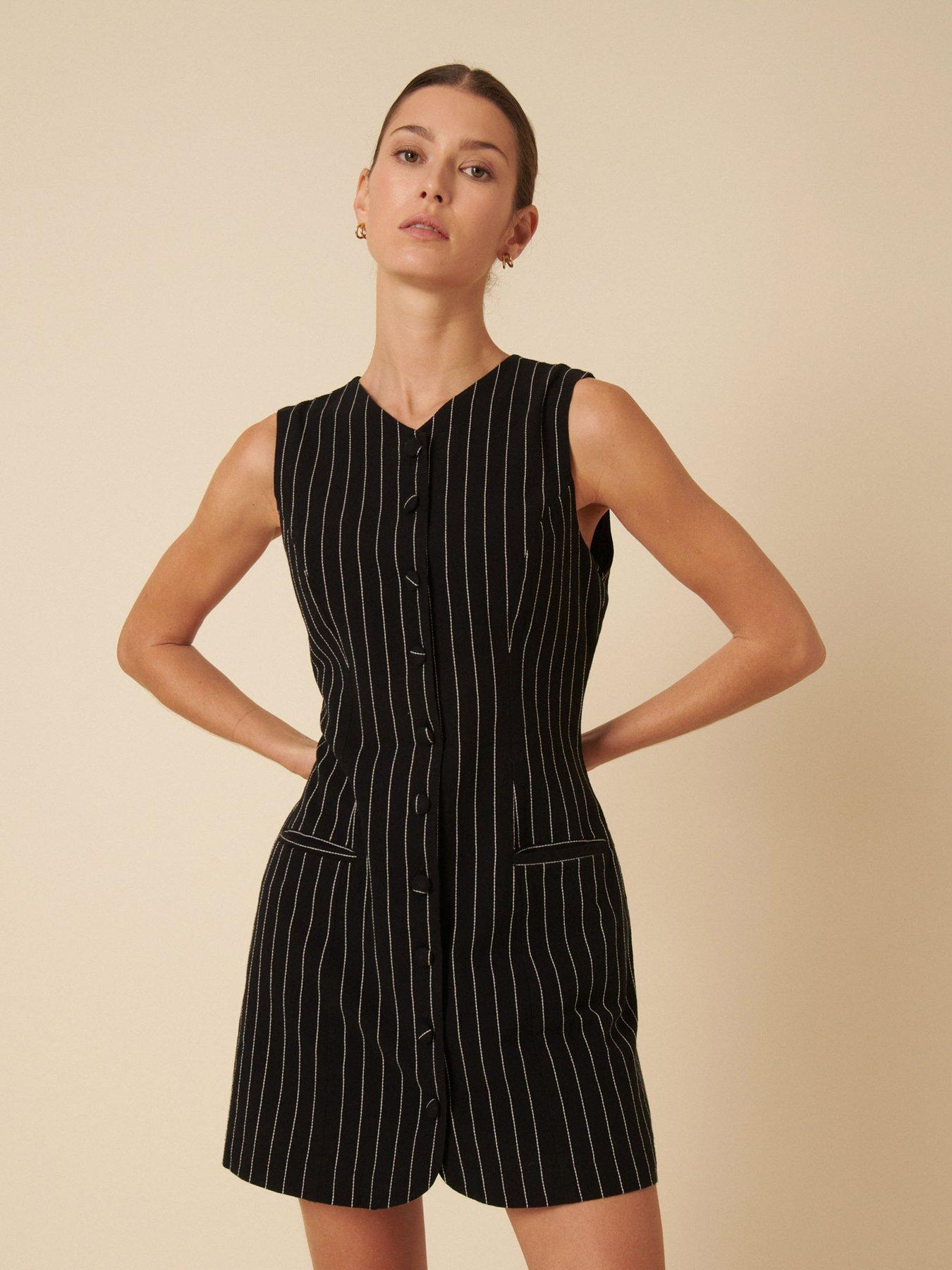 undefined Yana Mini Ticking Stripe Dress - Black