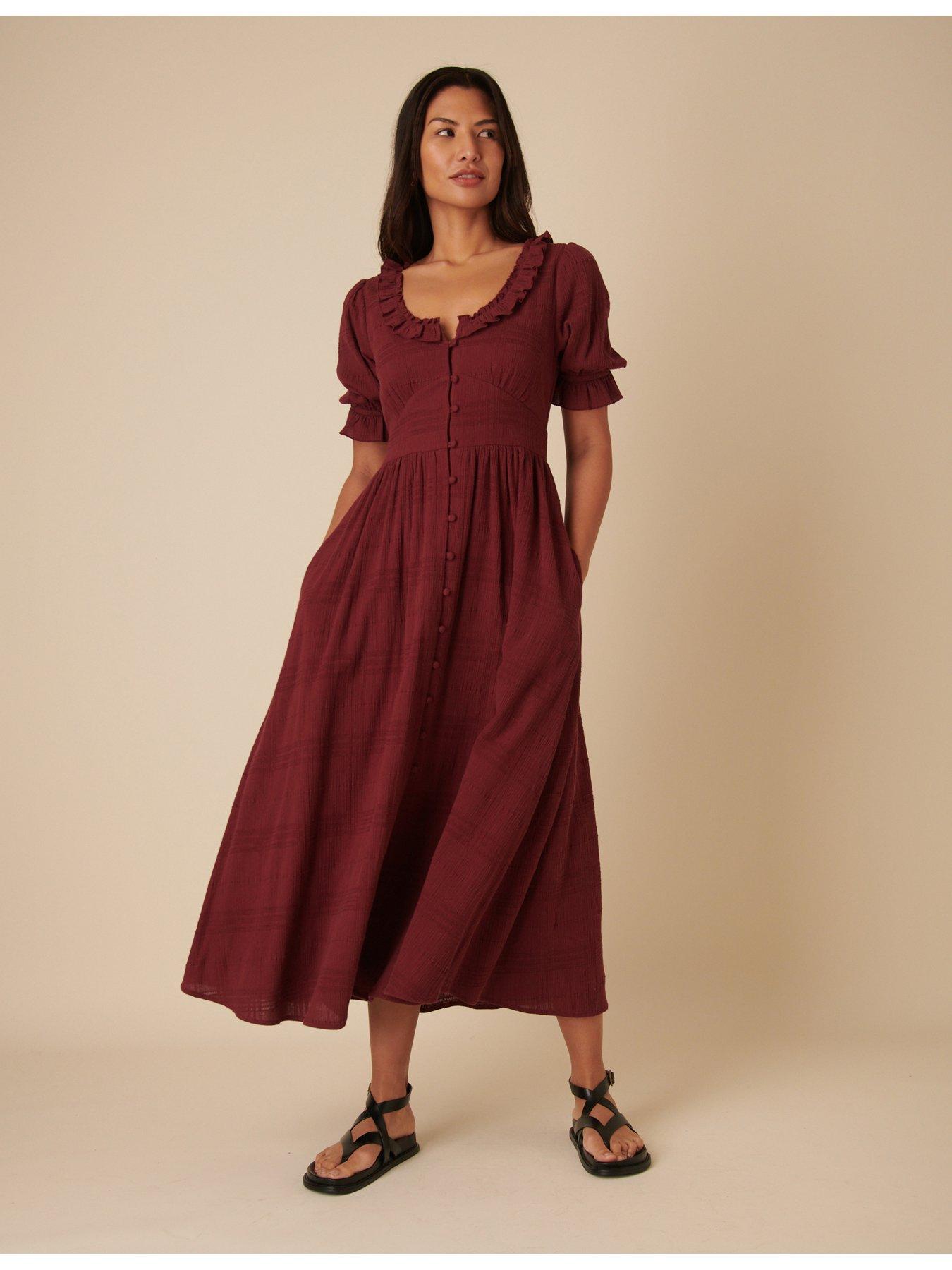 undefined Flossie Midaxi Dress Plain - Burgundy - Red