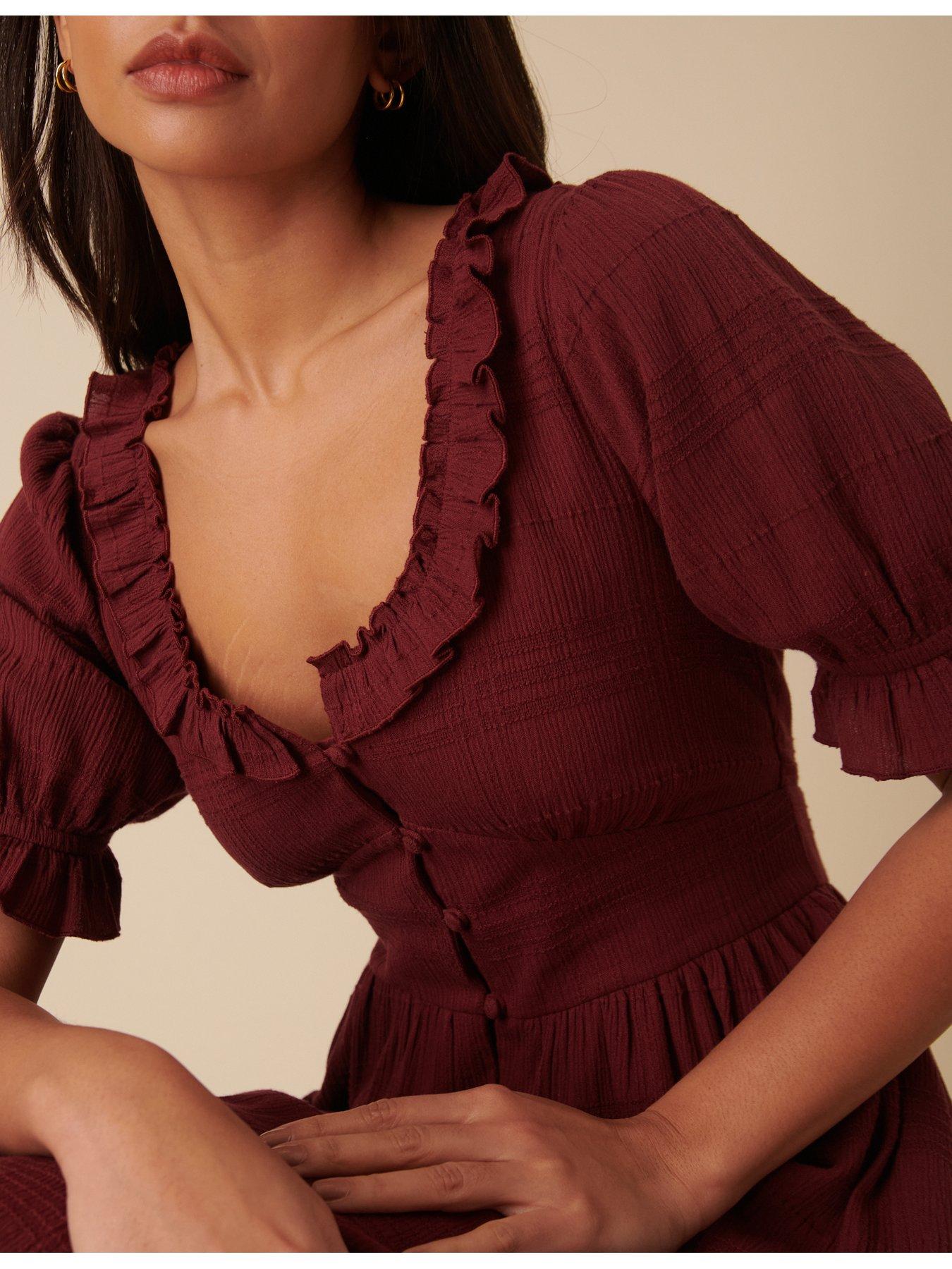 Image 2 of 3 of Nobodys Child Flossie Midaxi Dress Plain - Burgundy - Red