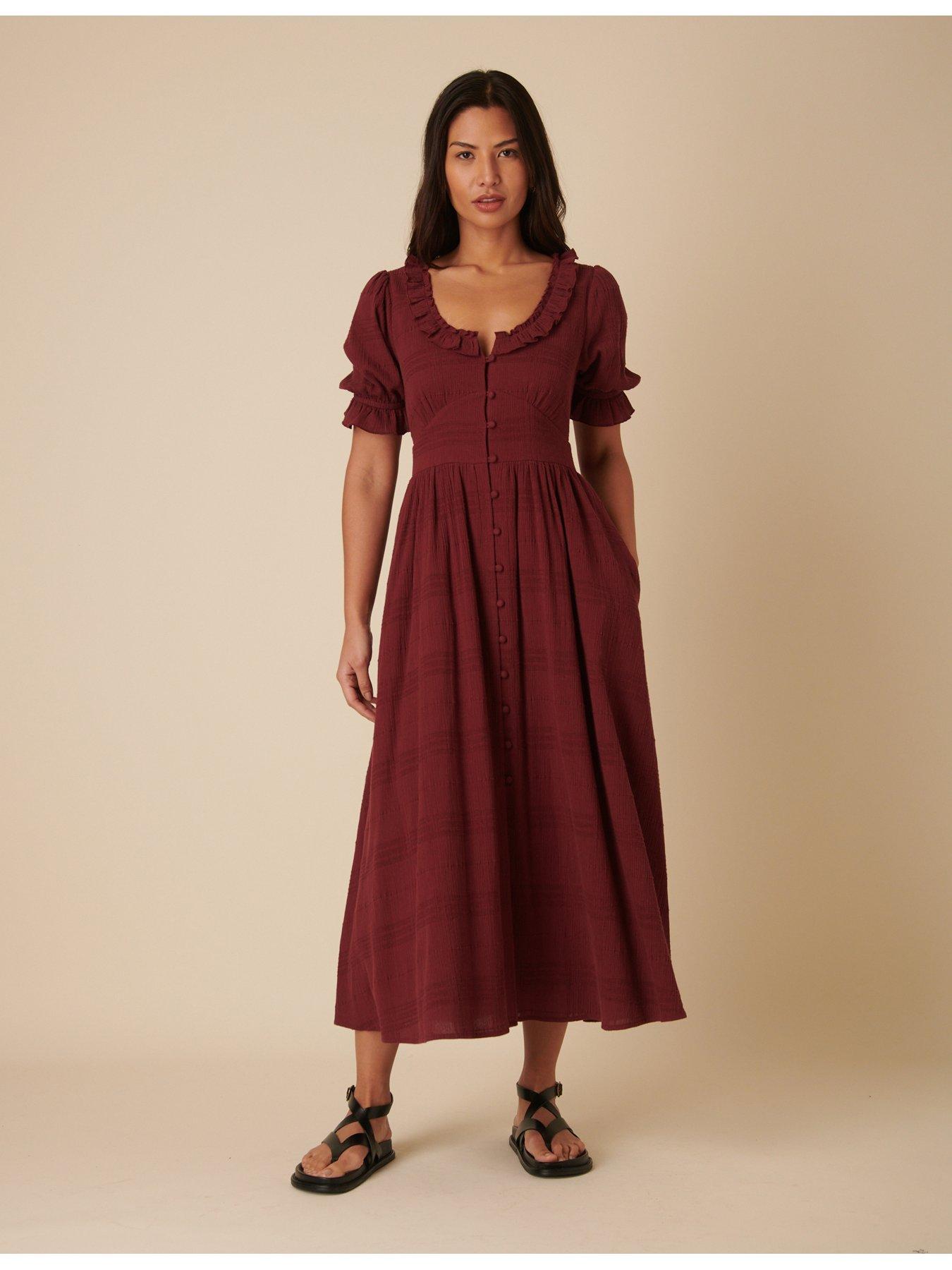 Image 3 of 3 of Nobodys Child Flossie Midaxi Dress Plain - Burgundy - Red