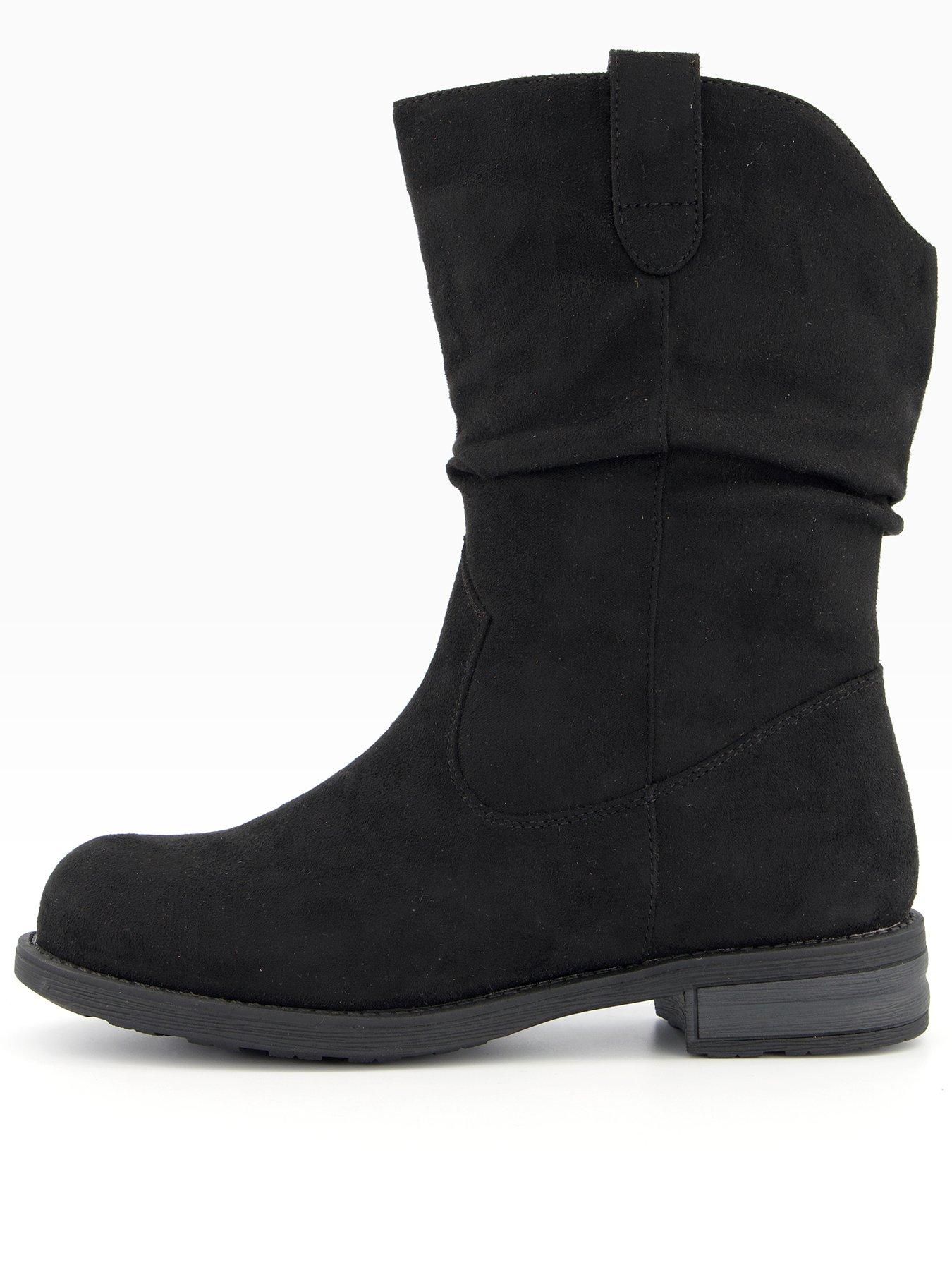 Image 1 of 6 of The Very Collection Wide Fit Flat Slouch Calf Boot - Black