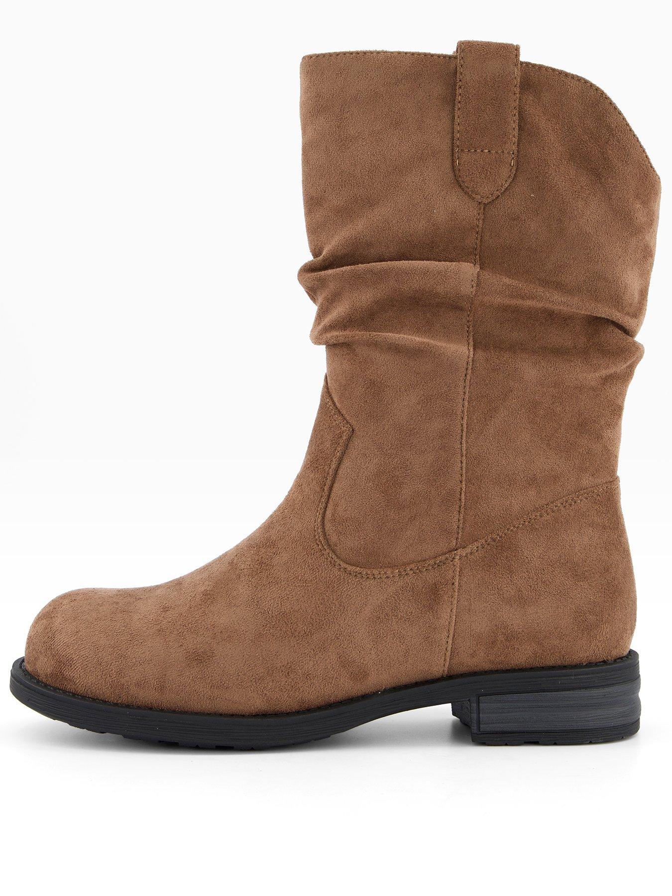 Image 1 of 6 of The Very Collection Wide Fit Flat Slouch Calf Boot - Brown