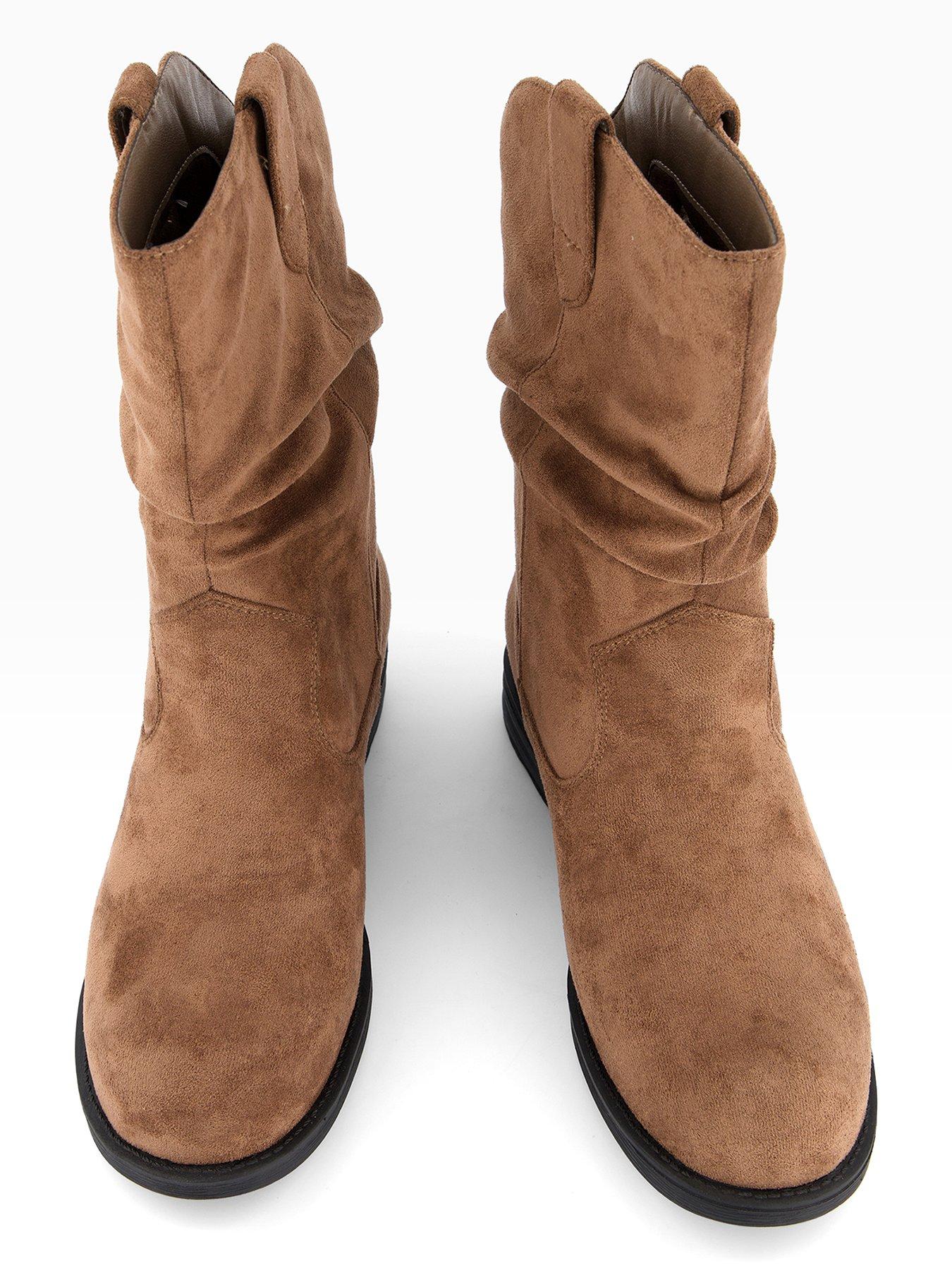 Image 3 of 6 of The Very Collection Wide Fit Flat Slouch Calf Boot - Brown
