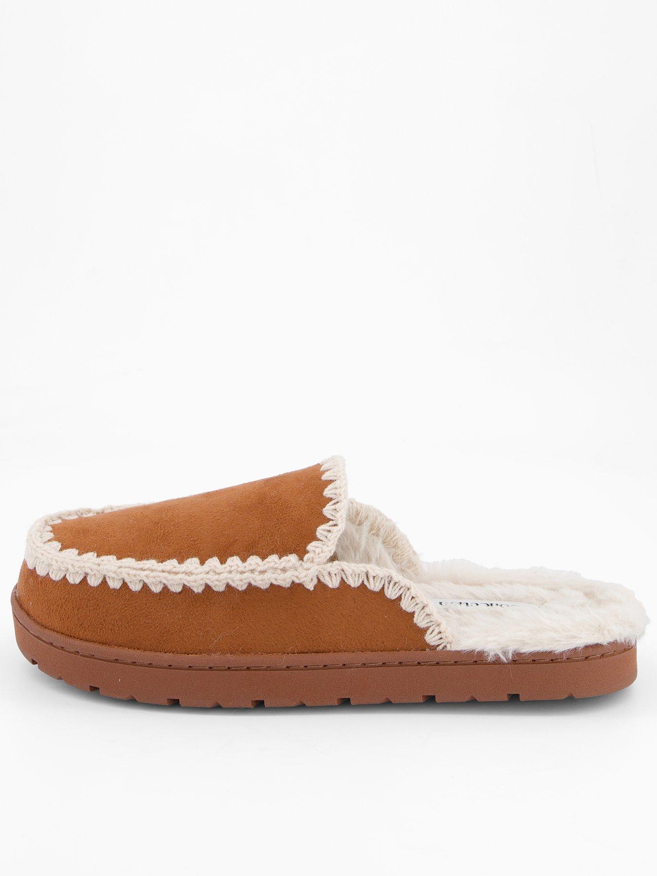 Image 1 of 6 of The Very Collection Faux Suede Stitch Detail Mule Slipper - Brown