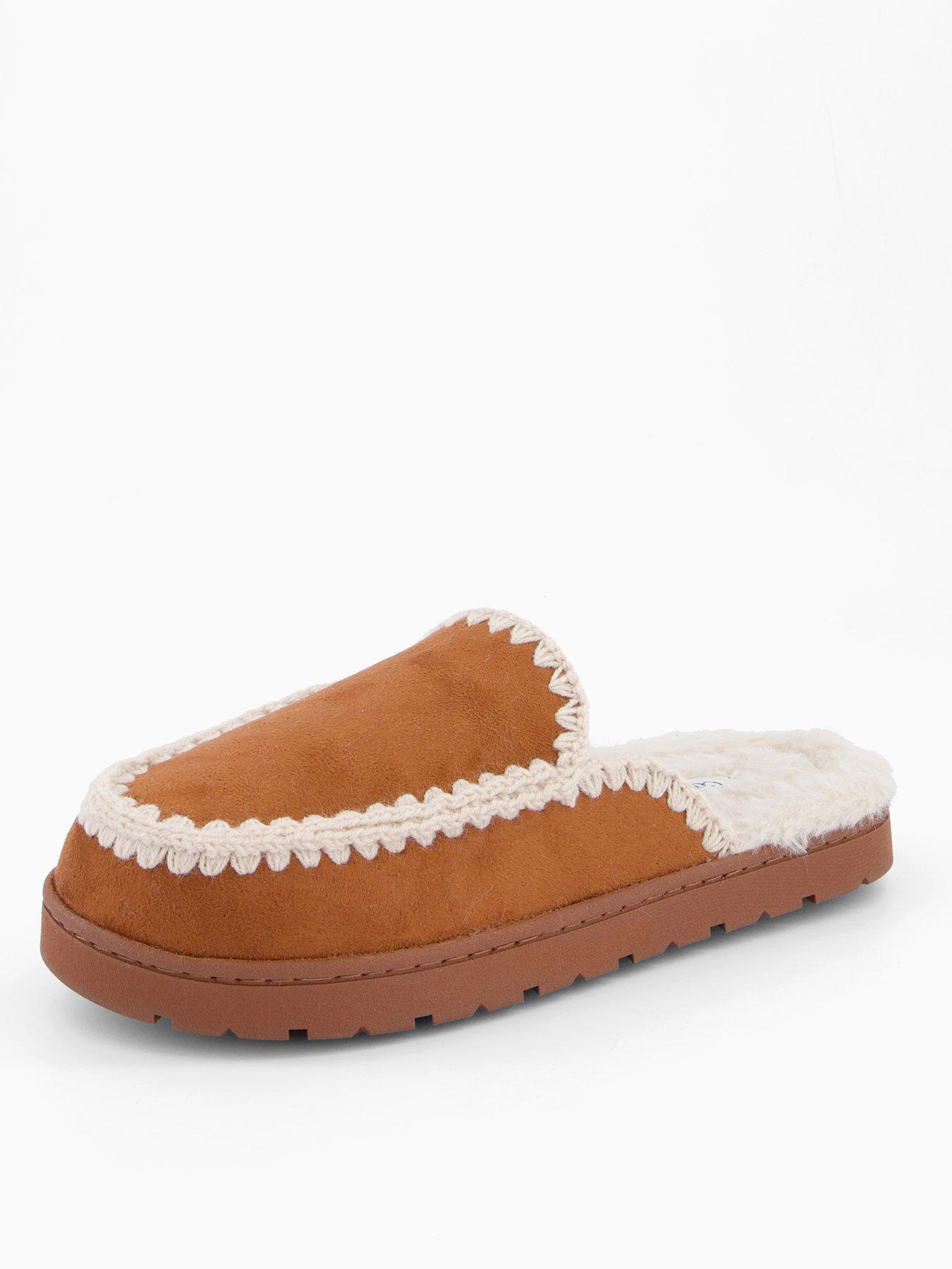 Image 2 of 6 of The Very Collection Faux Suede Stitch Detail Mule Slipper - Brown