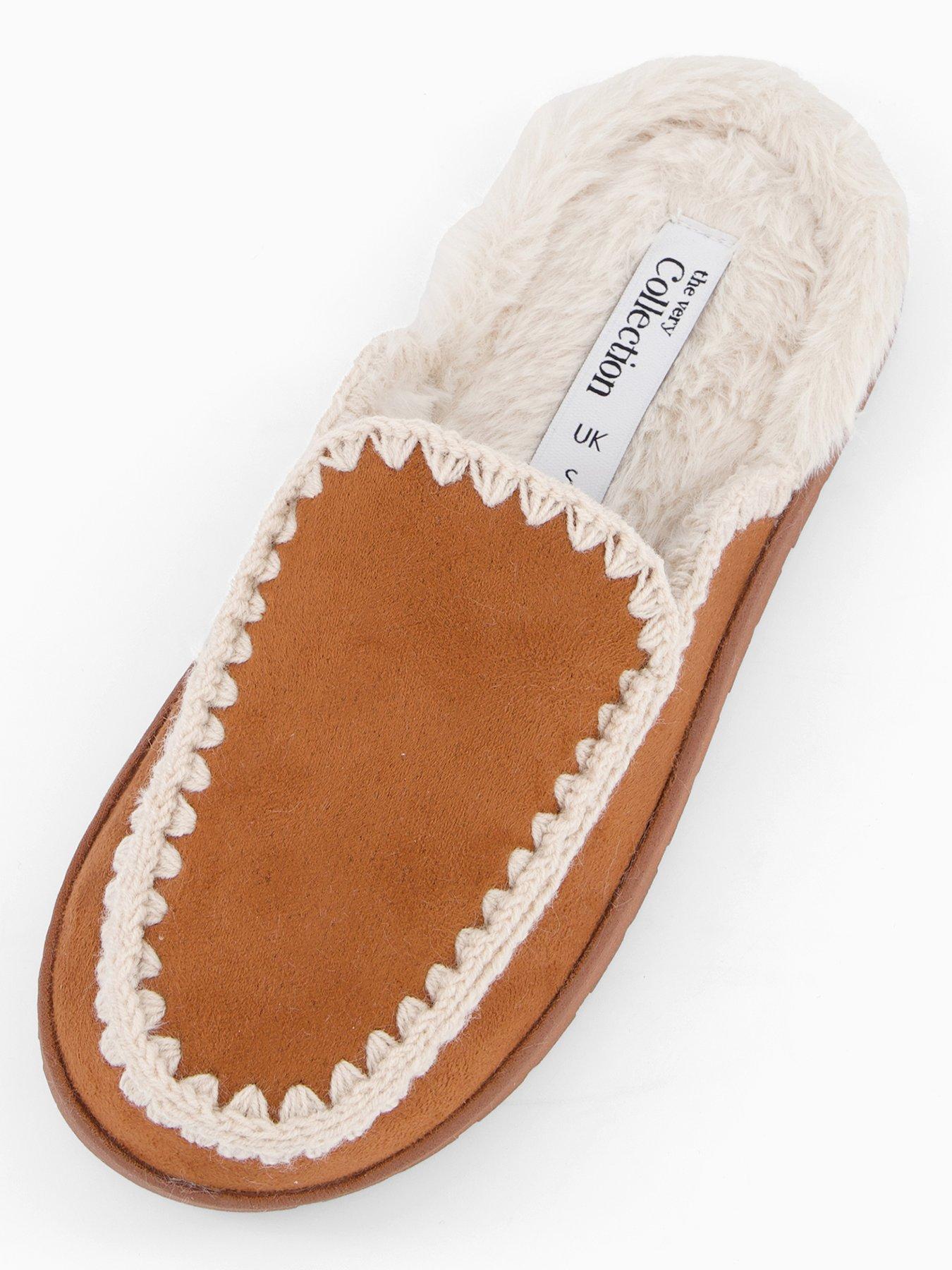 Image 3 of 6 of The Very Collection Faux Suede Stitch Detail Mule Slipper - Brown