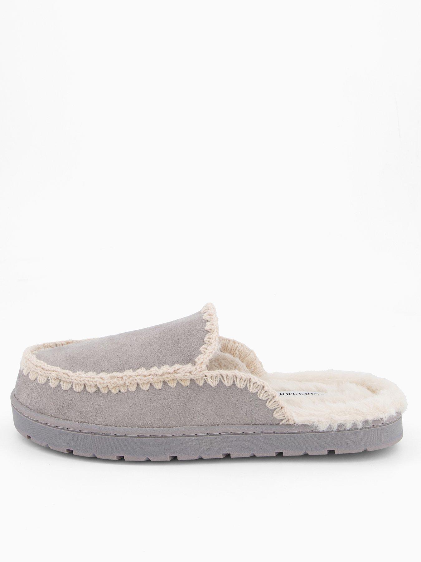 The Very Collection Faux Suede Stitch Detail Mule Slipper - Grey