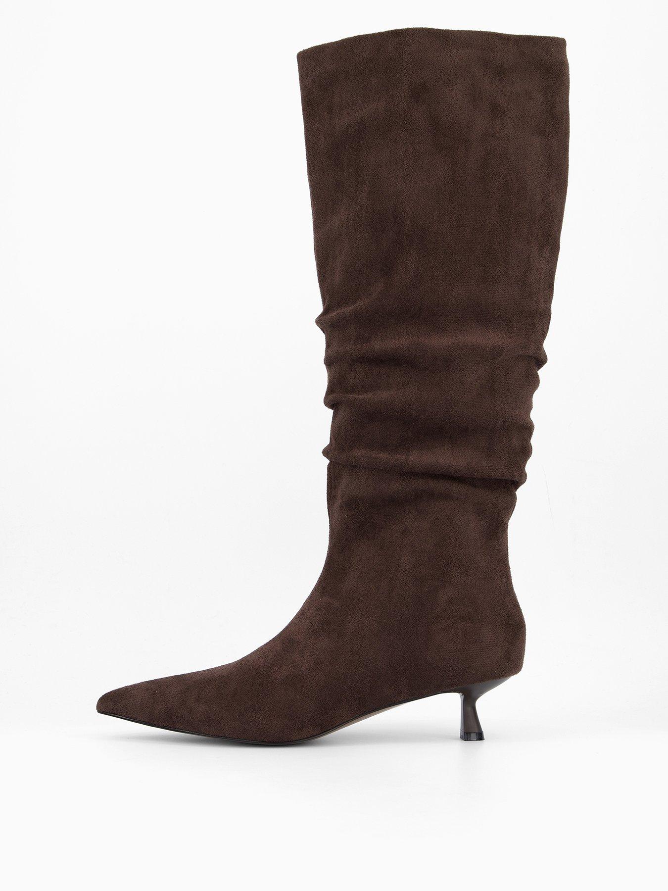 The Very Collection Slouch Kitten Heel Knee Boot - Brown