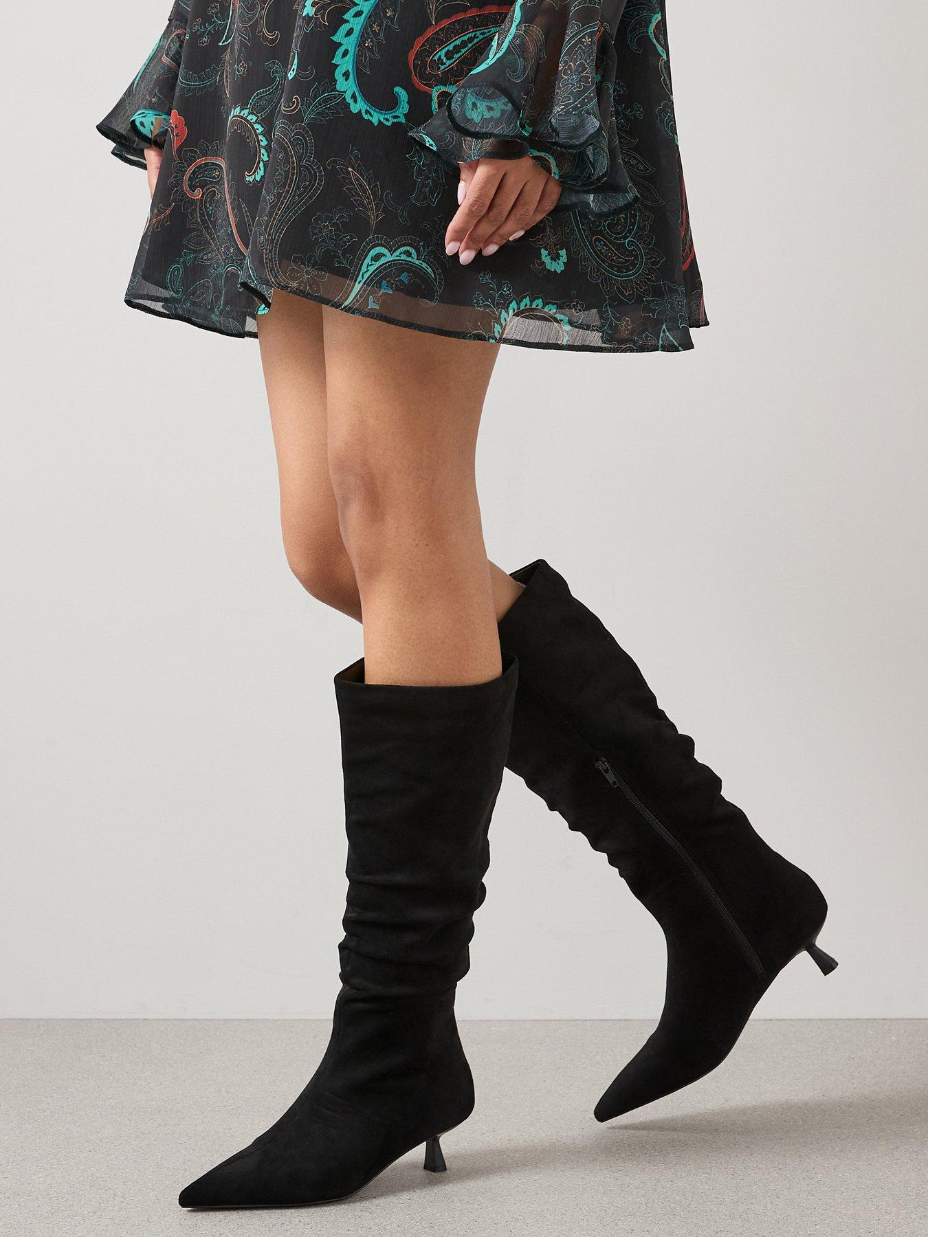 The Very Collection Slouch Kitten Heel Knee Boot - Black