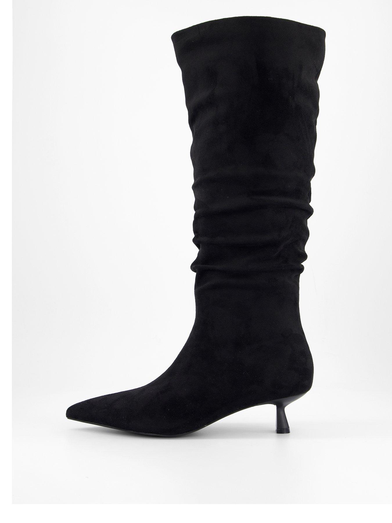 Image 2 of 6 of The Very Collection Slouch Kitten Heel Knee Boot - Black
