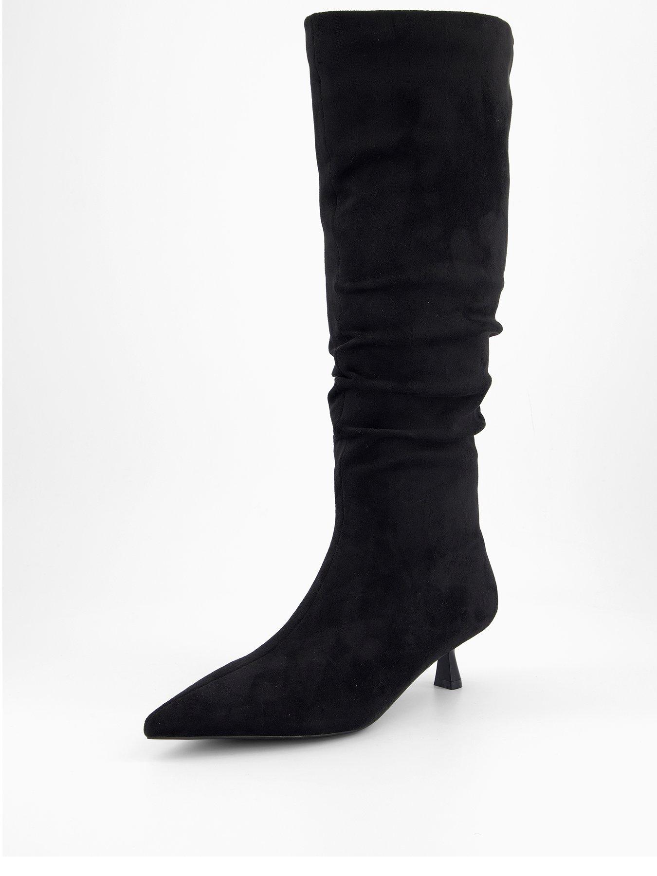 Image 3 of 6 of The Very Collection Slouch Kitten Heel Knee Boot - Black