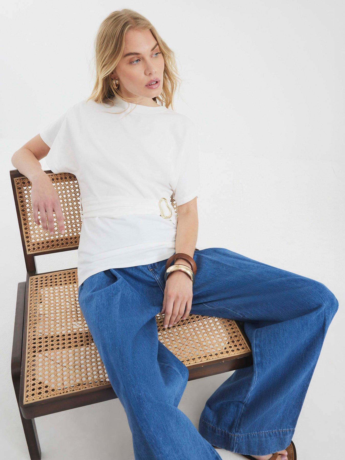 River Island: Short Sleeve Belted T-Shirt - White