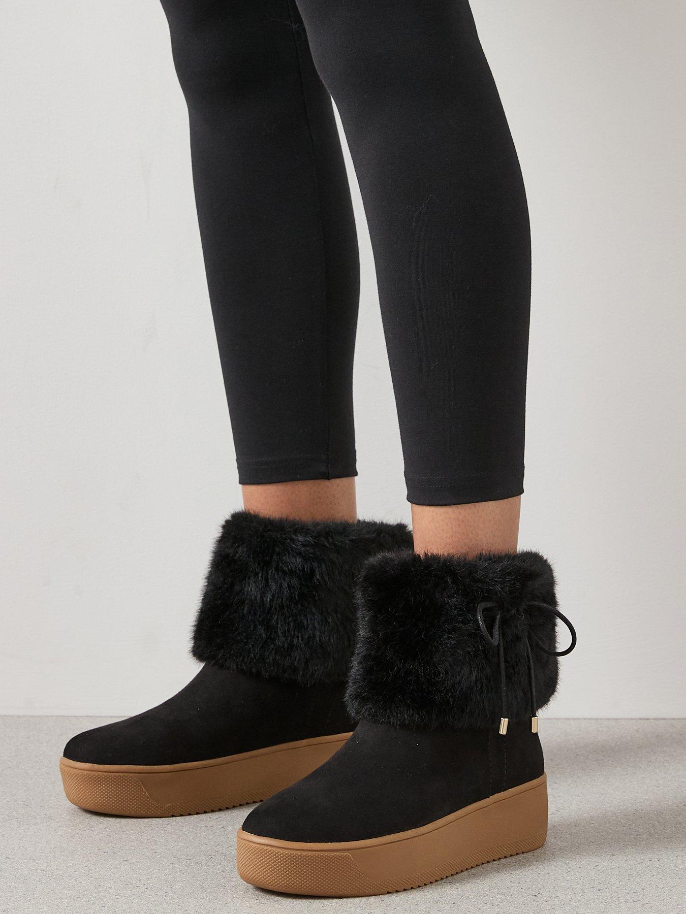The Very Collection Fux Fur Trainer Ankle Boot - Black