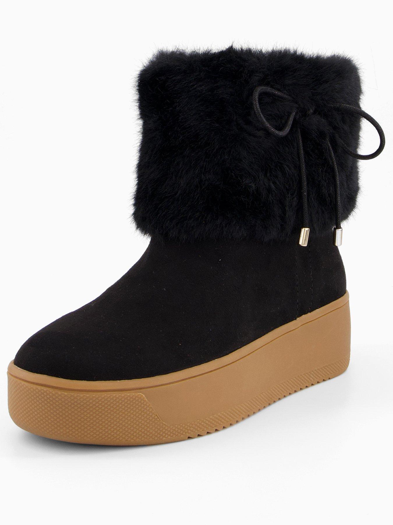 Image 3 of 8 of The Very Collection Fux Fur Trainer Ankle Boot - Black