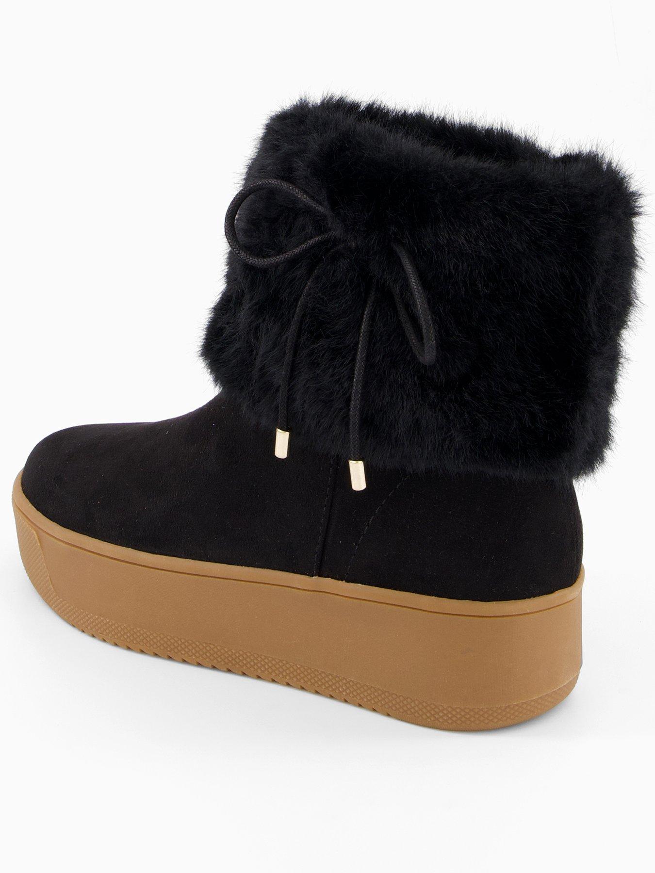 Image 4 of 8 of The Very Collection Fux Fur Trainer Ankle Boot - Black