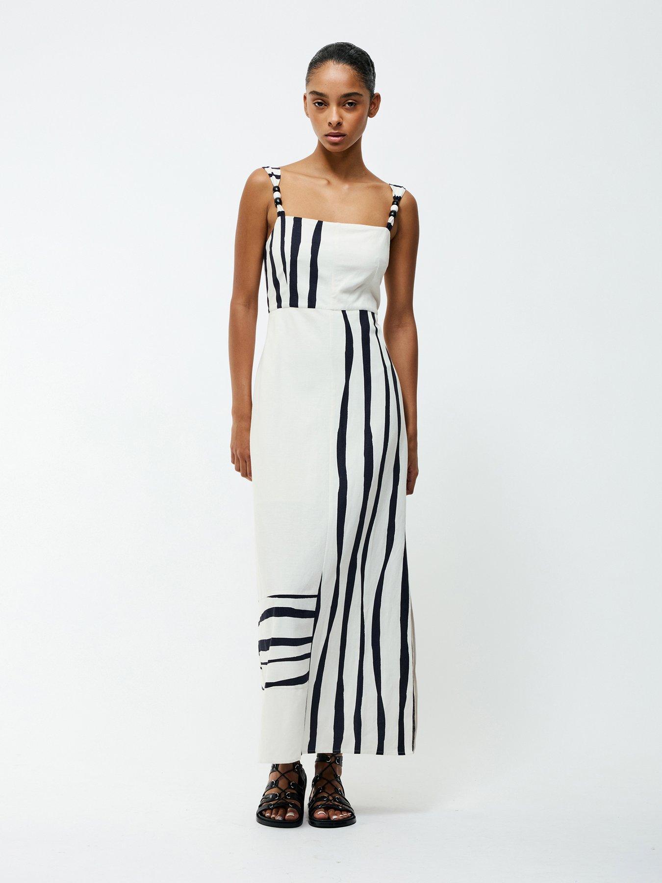 undefined Cotton Blend Stripe Beaded Strap Maxi Dress