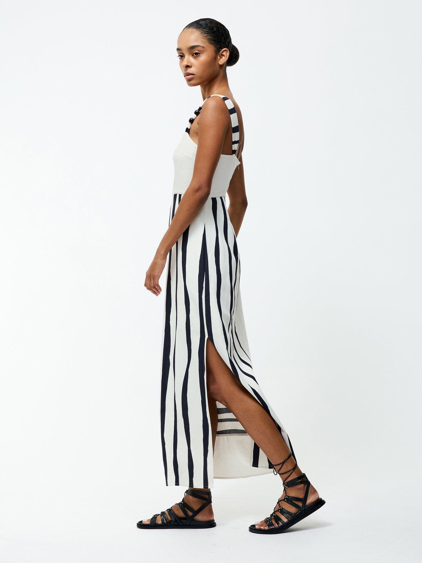 french connection striped cotton dress Tiered Striped Poplin Dress Blue/White