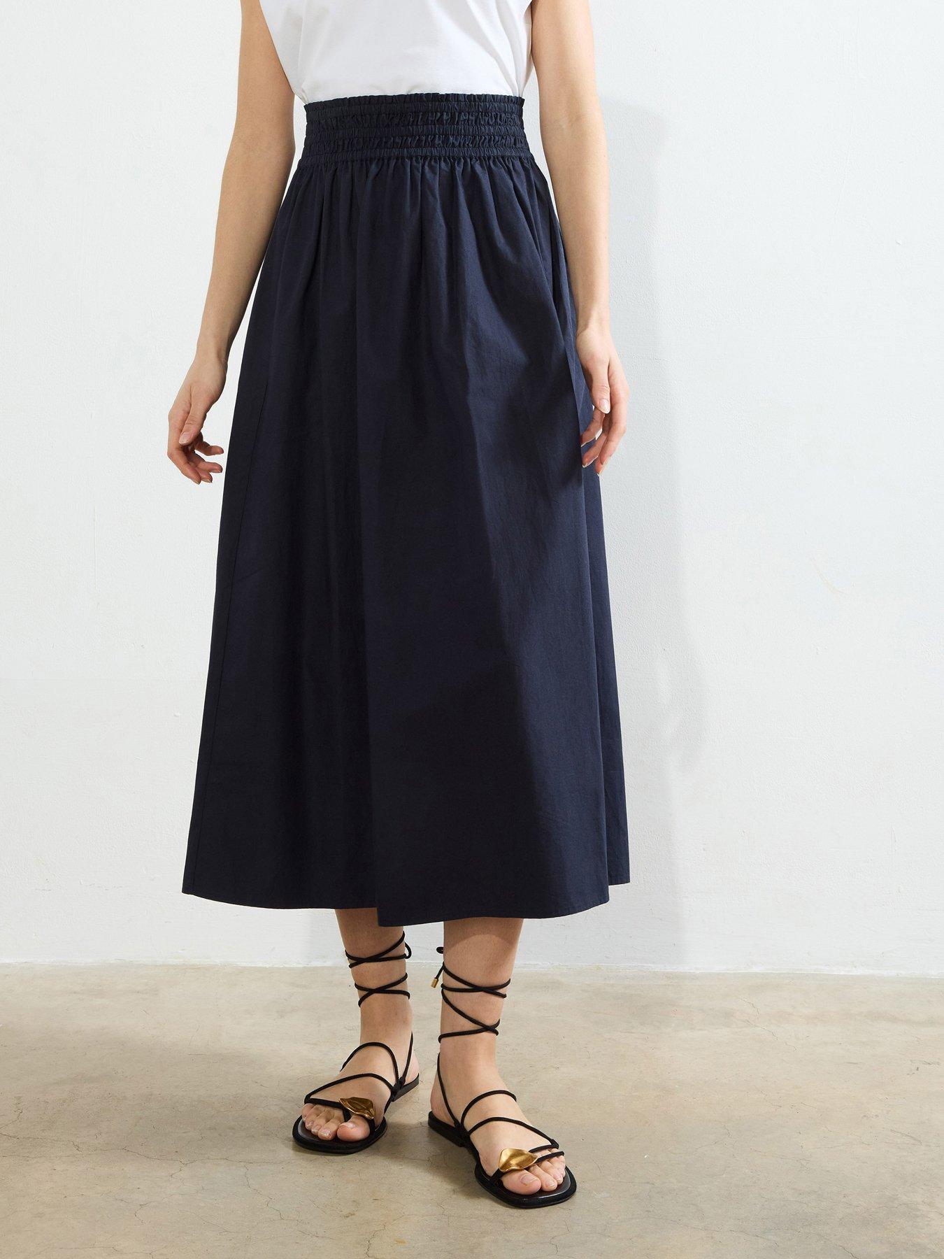 French Connection Cotton Poplin A-line Split Maxi Skirt Navy Very
