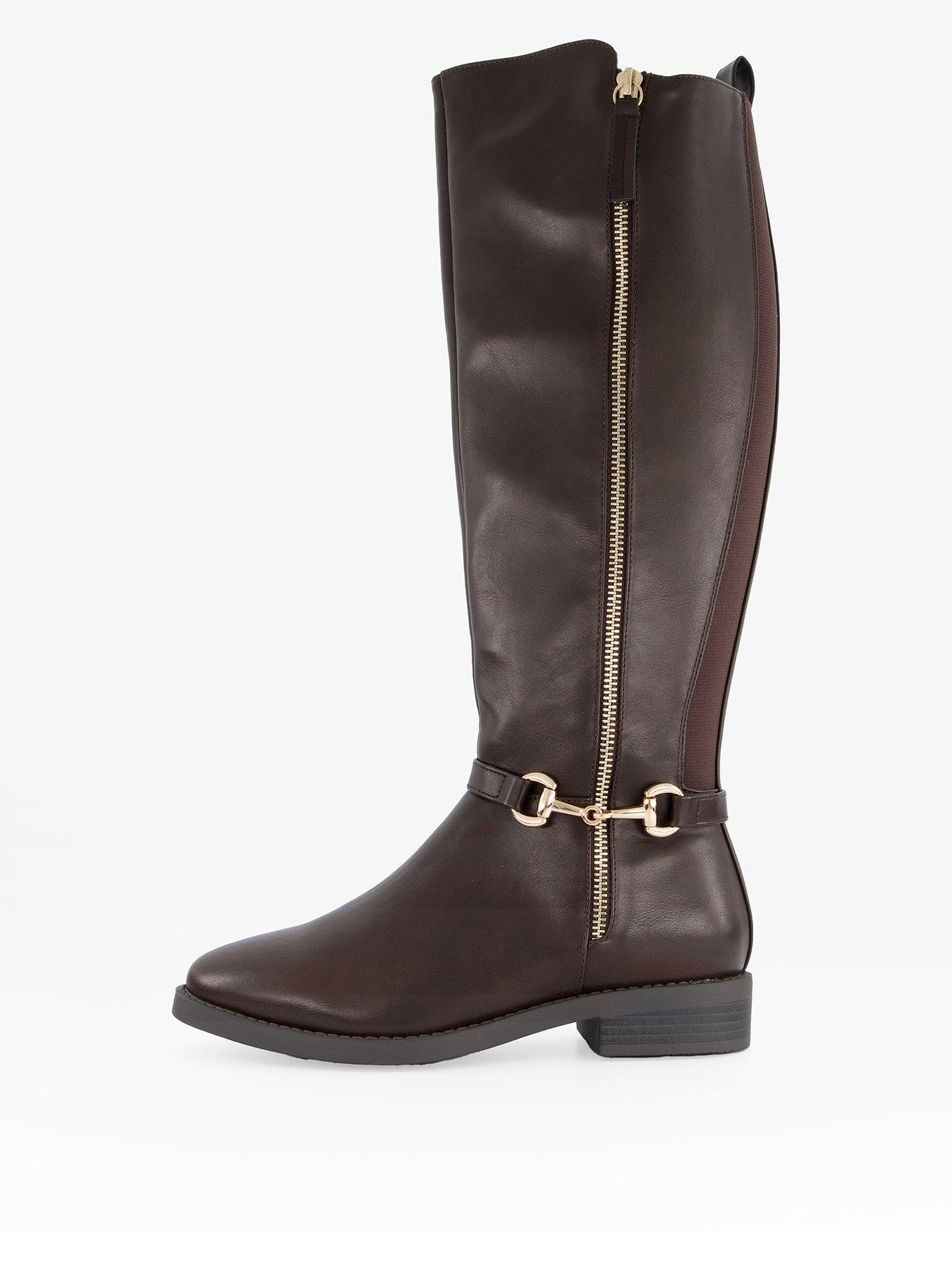 The Very Collection: Extra Wide Fit Flat Boot With Zipper - Chocolate Brown
