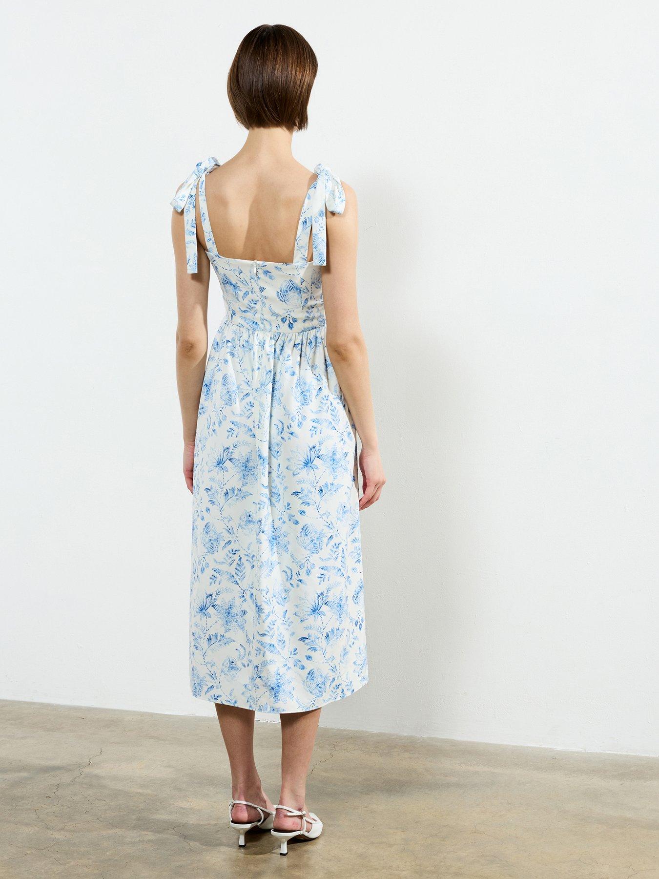 Image 2 of 6 of French Connection Floral Print Crepe Bow-tie Sleeveless A-line Midi Dress