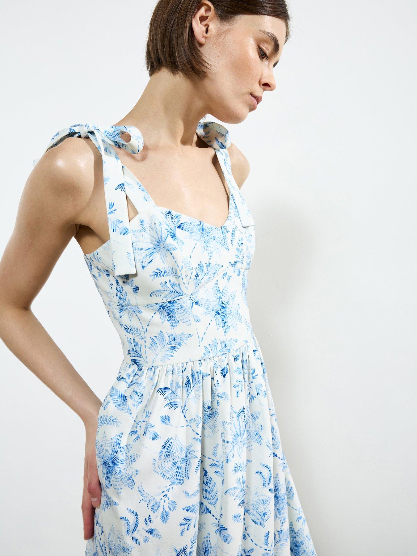 Image 4 of 6 of French Connection Floral Print Crepe Bow-tie Sleeveless A-line Midi Dress