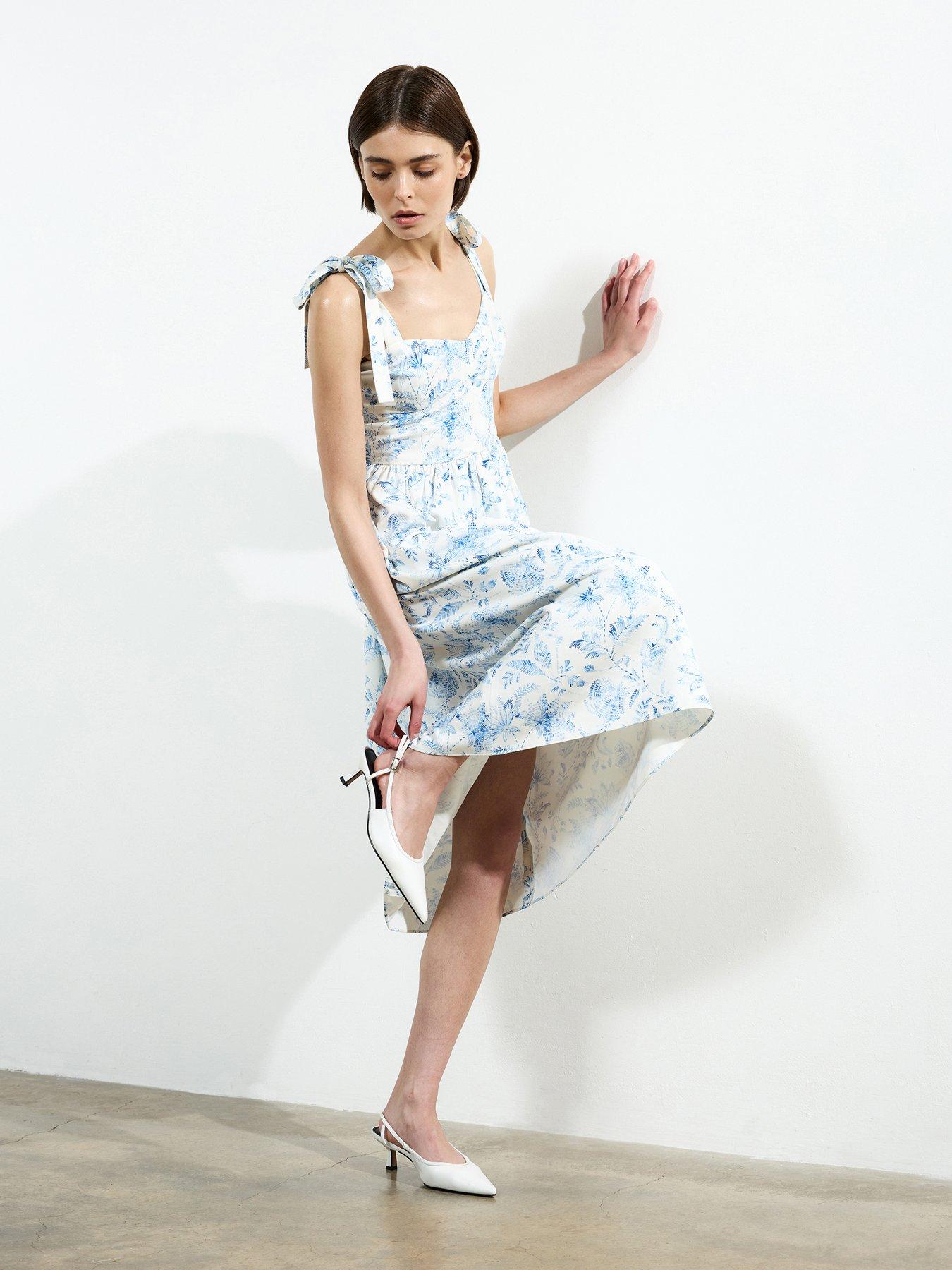 Image 5 of 6 of French Connection Floral Print Crepe Bow-tie Sleeveless A-line Midi Dress