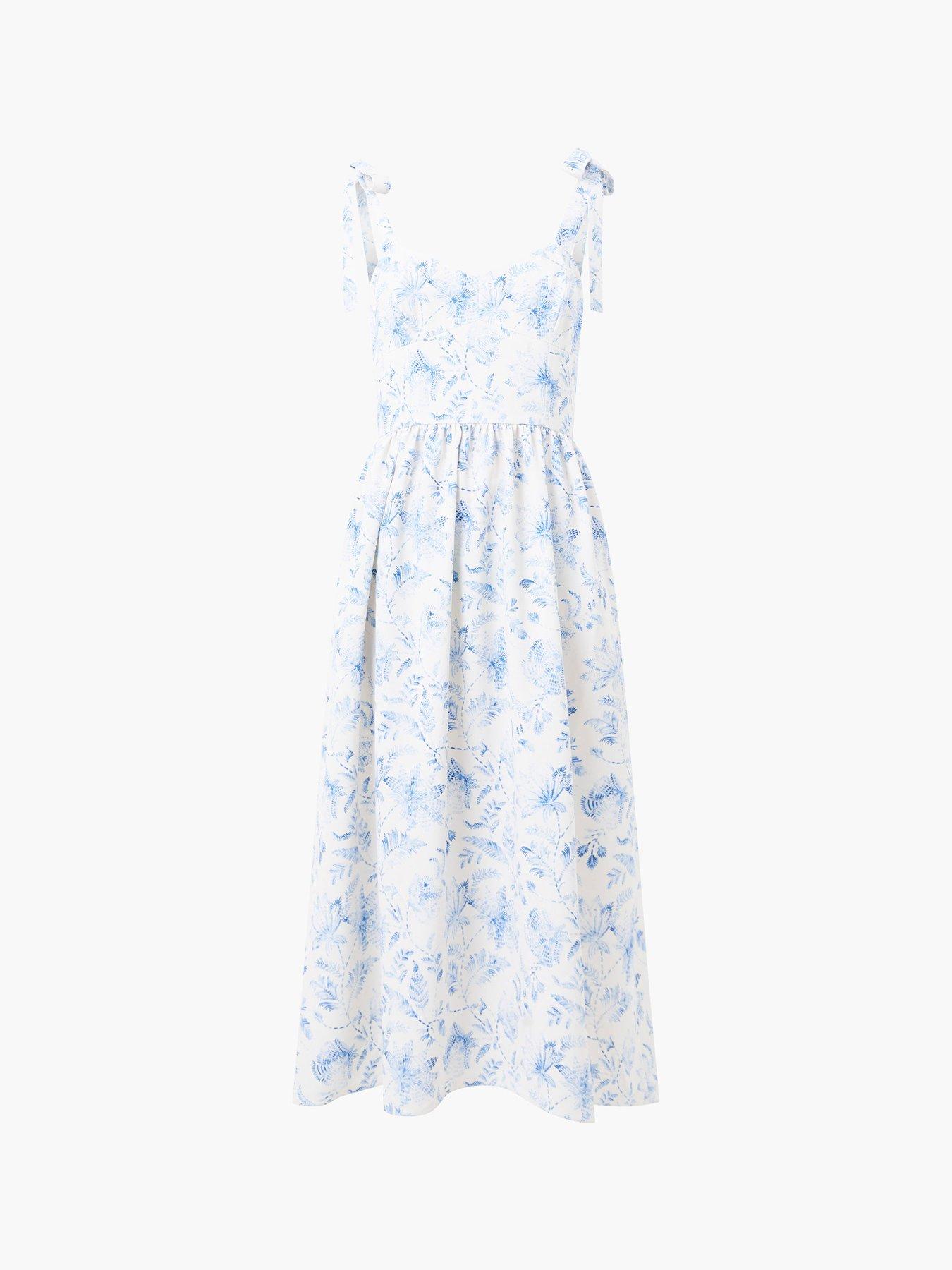 Image 6 of 6 of French Connection Floral Print Crepe Bow-tie Sleeveless A-line Midi Dress