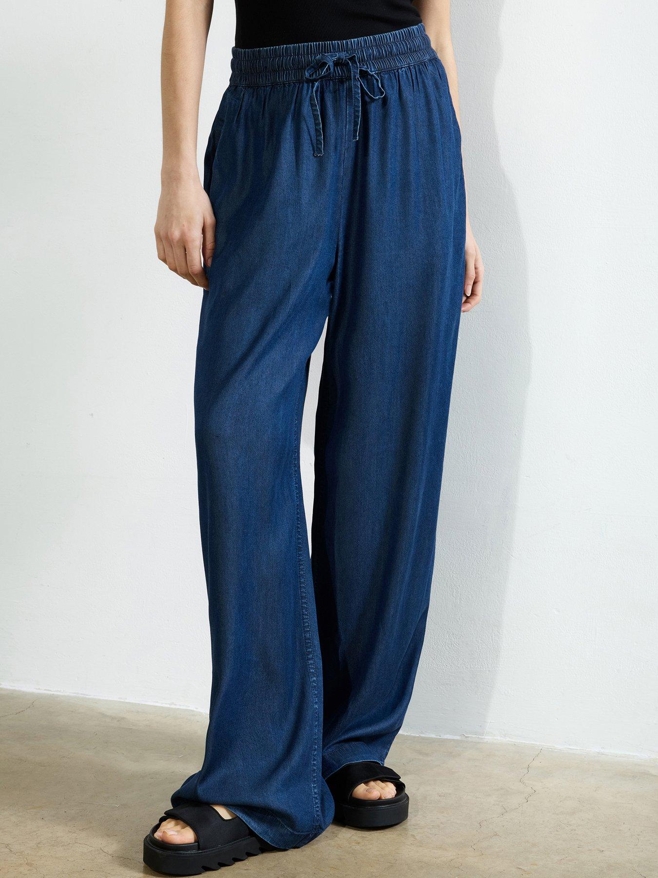 french-connection-floaty-wide-leg-denim-style-elasticated-waist-trousers-navy