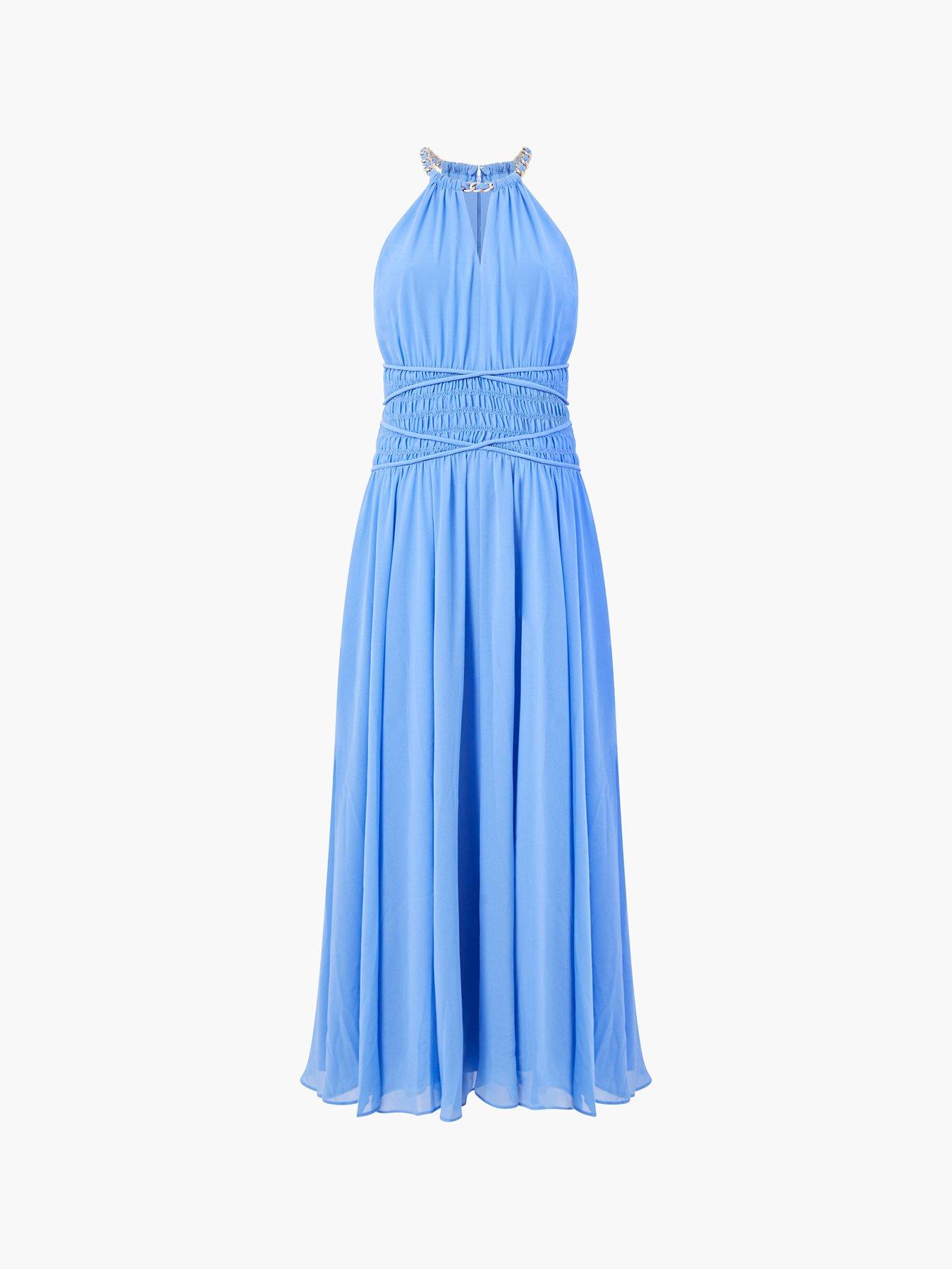 French Connection Chain Halter Neck Chiffon Cross-over Ruched Maxi Dress
