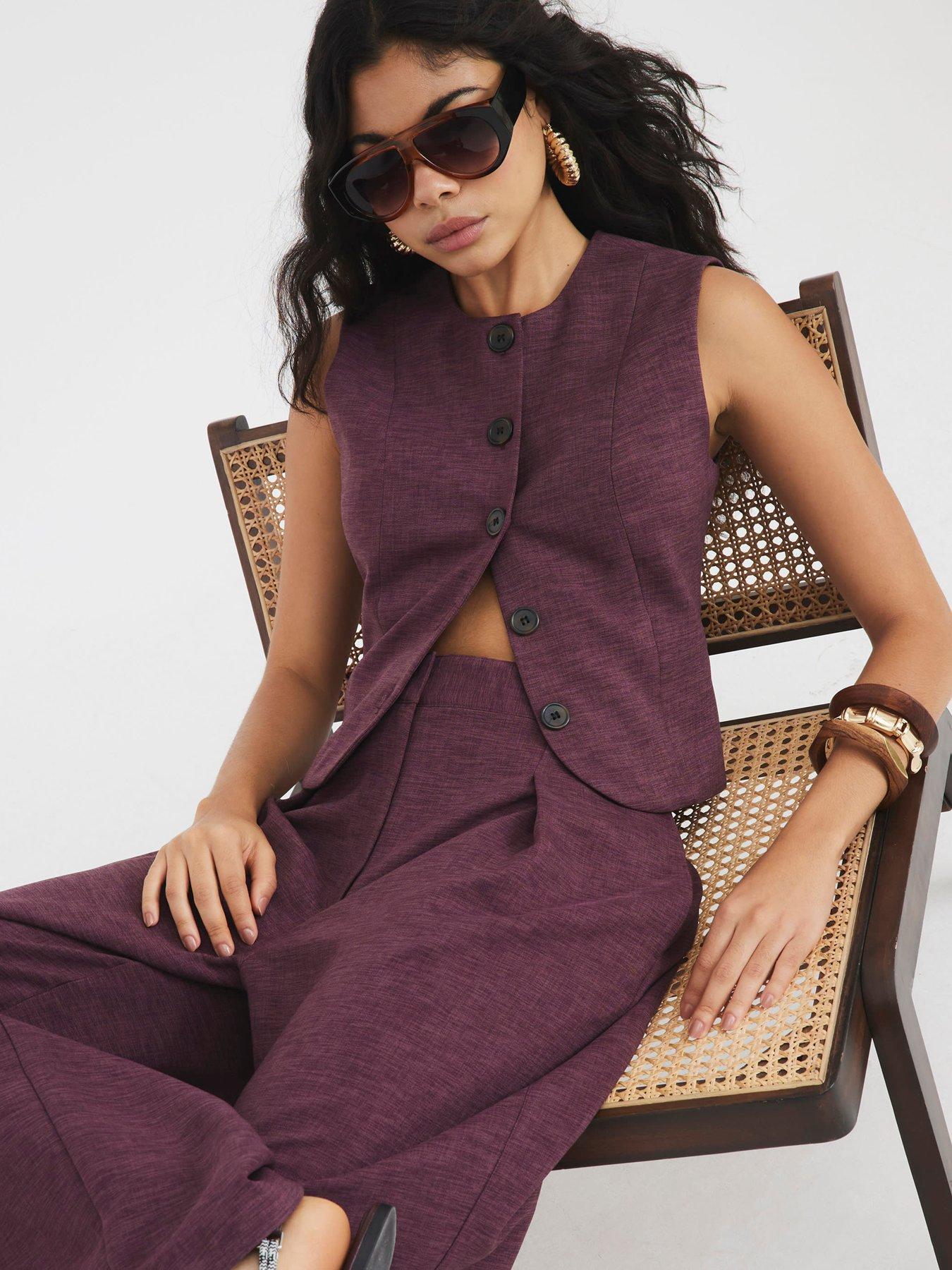 Image 4 of 4 of River Island High Neck Fitted Waistcoat - Purple