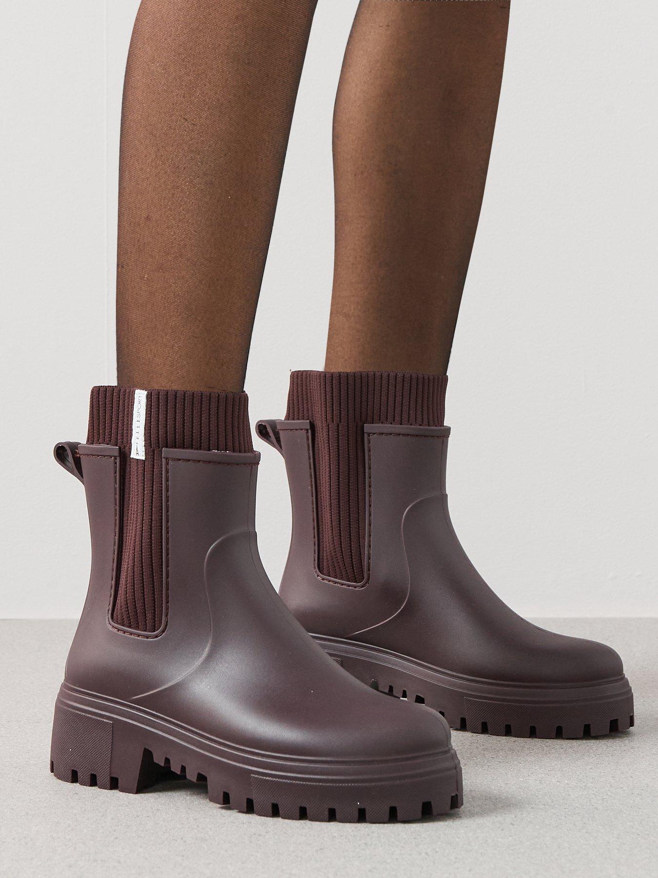 Elle Sport Wellington Boot With Rib Detail - Burgundy