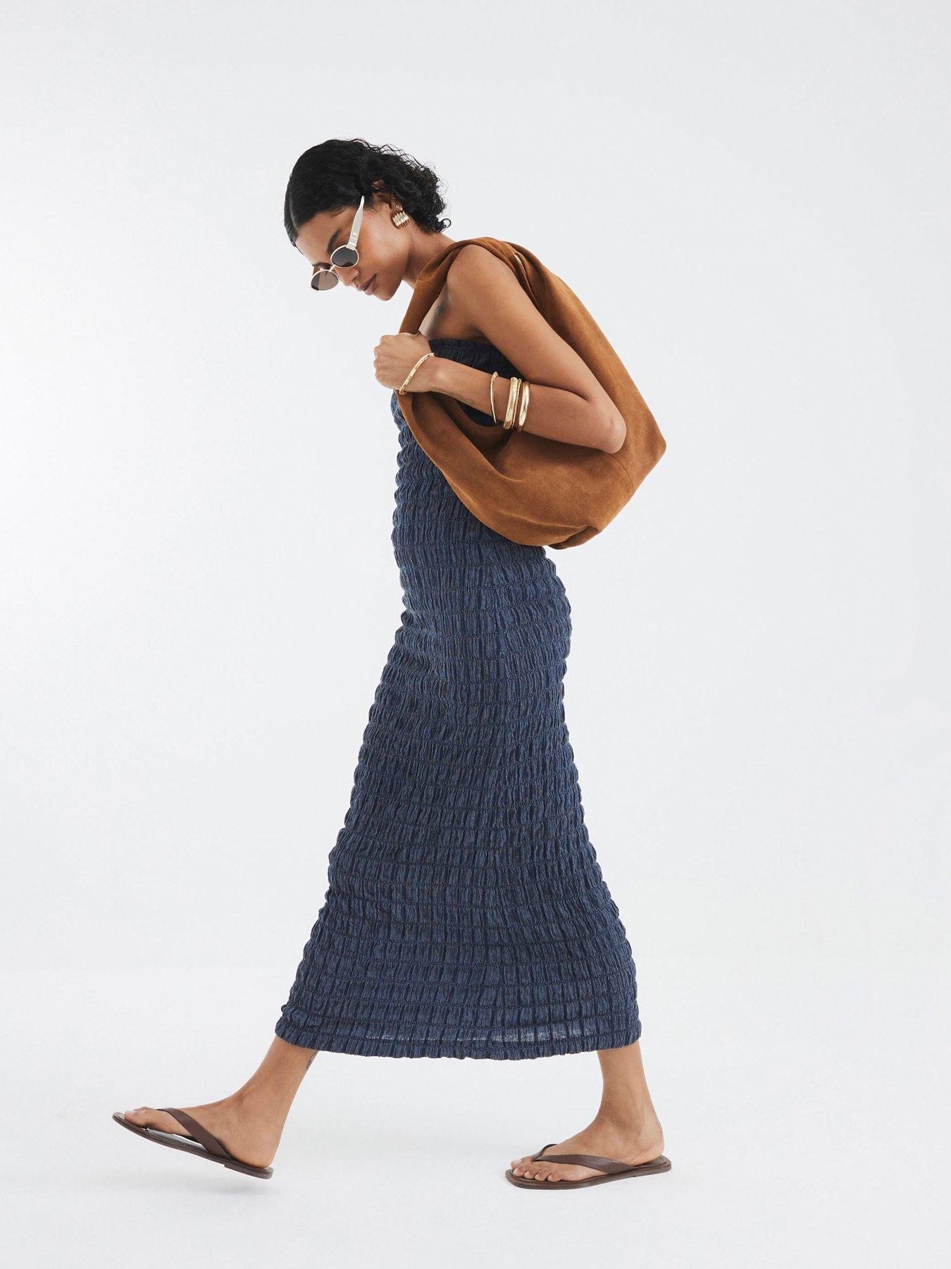 Image 2 of 4 of River Island Textured Bandeau Dress - Blue