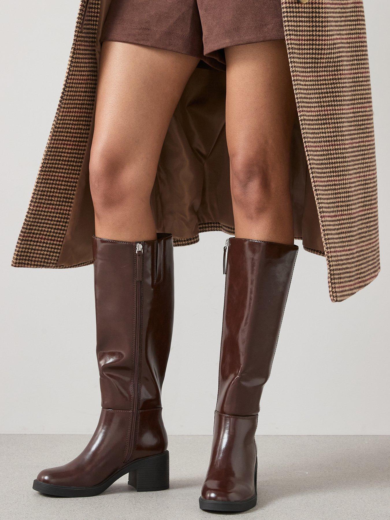The Very Collection: Block Heel Knee Boots - Brown